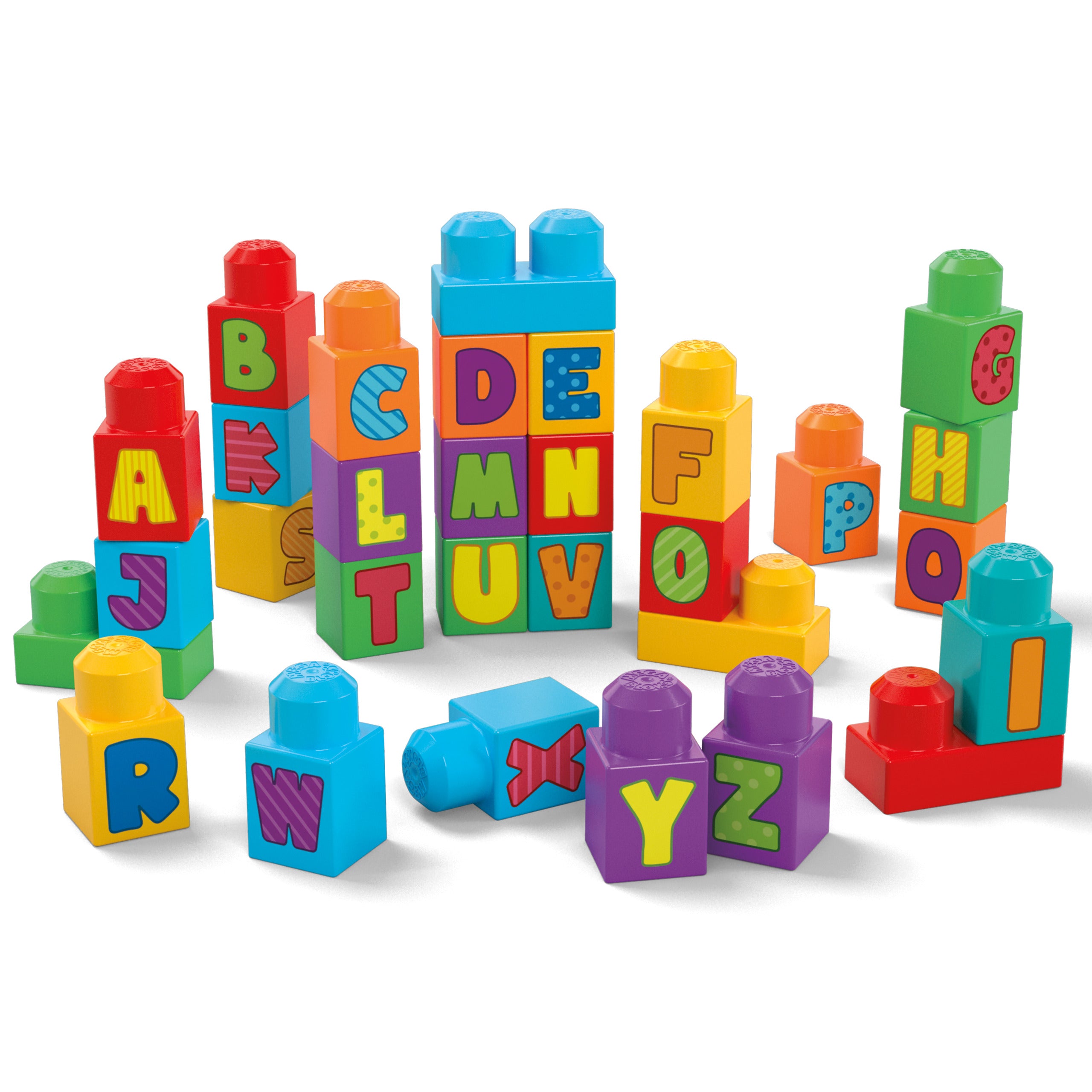 Çocuklar için MEGA BLOKS Fisher-Price Alfabeli Blok Çantası (30 parçalı) ve yeniden kullanılabilen saklama çantası