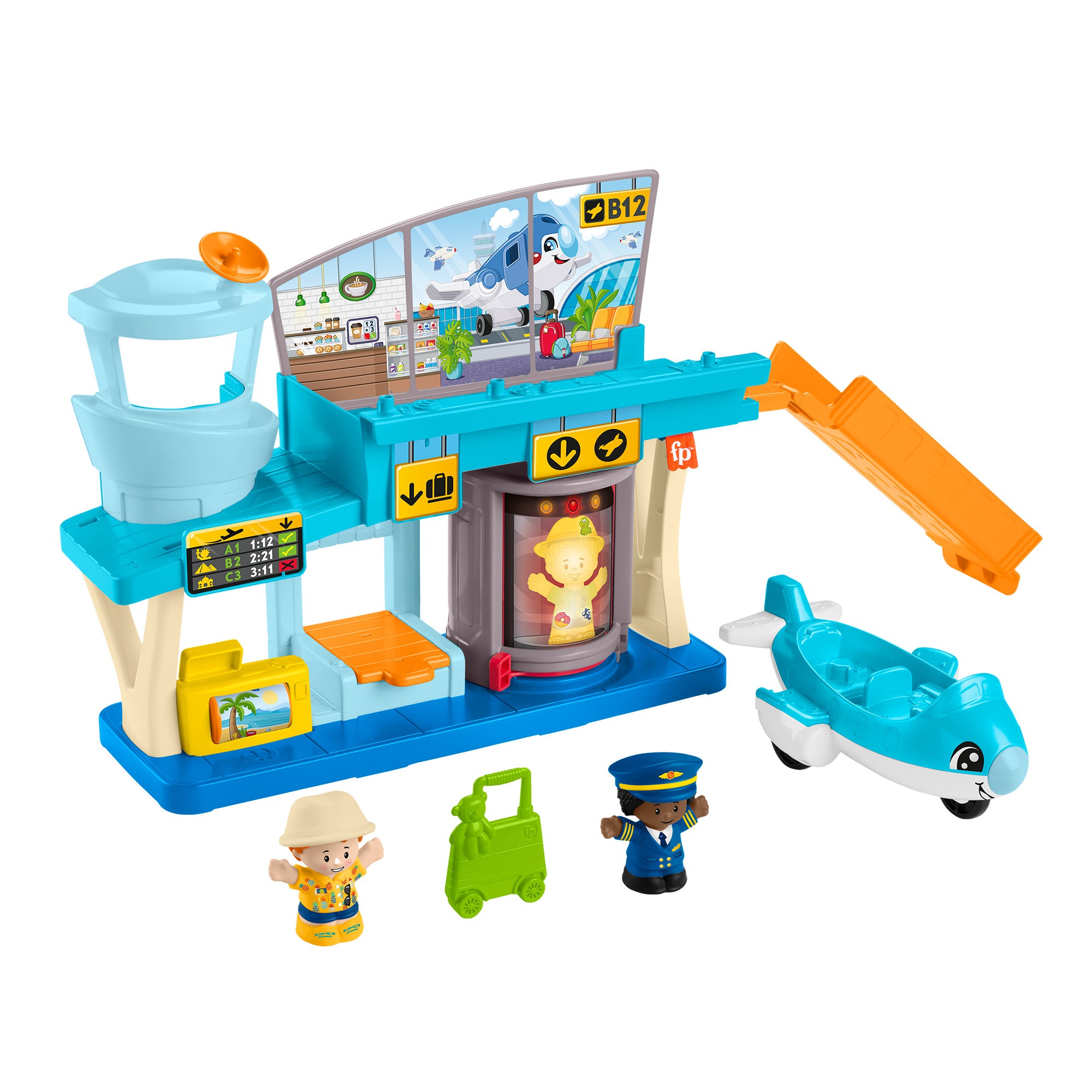 Fisher-Price Little People Eğlenceli Havaalanı, uçak ve 3 oyun aksesuarı, bebekler için oyun seti