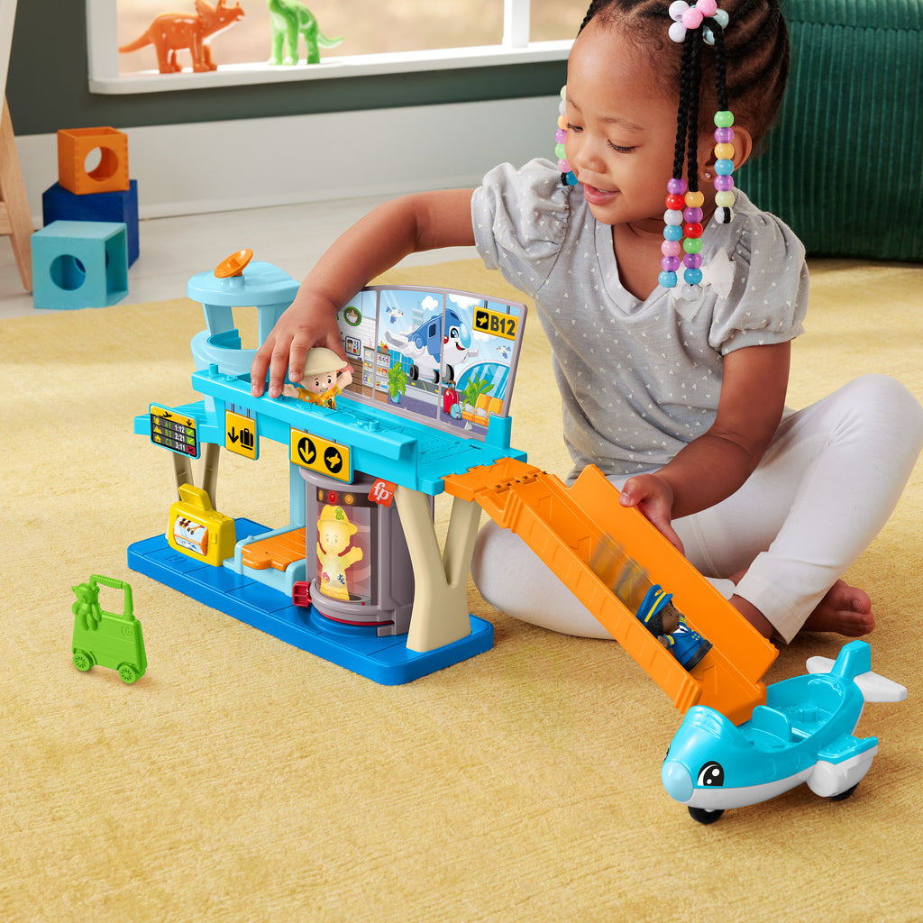 Fisher-Price Little People Eğlenceli Havaalanı, uçak ve 3 oyun aksesuarı, bebekler için oyun seti