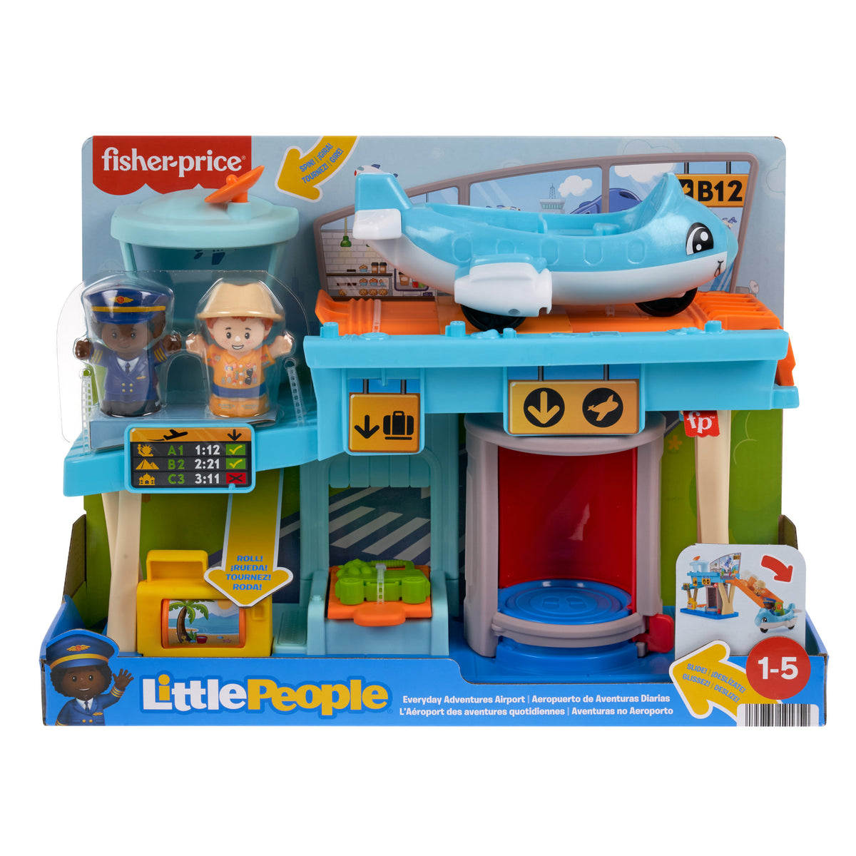 Fisher-Price Little People Eğlenceli Havaalanı, uçak ve 3 oyun aksesuarı, bebekler için oyun seti