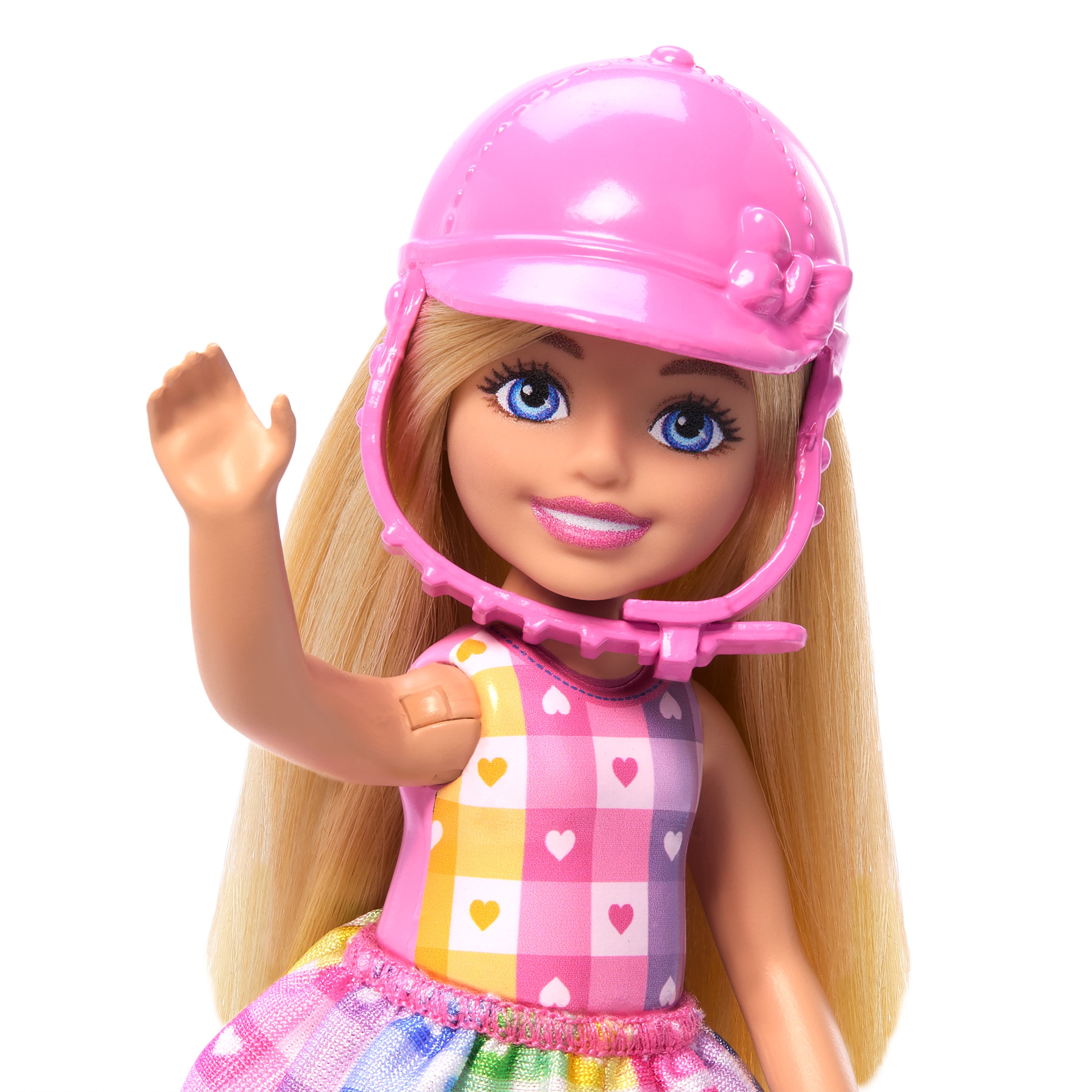 Barbie Chelsea bebek ve oyuncak at seti, kask aksesuarı dahildir, bebeğin dizleri midilliye binmek için bükülebilir