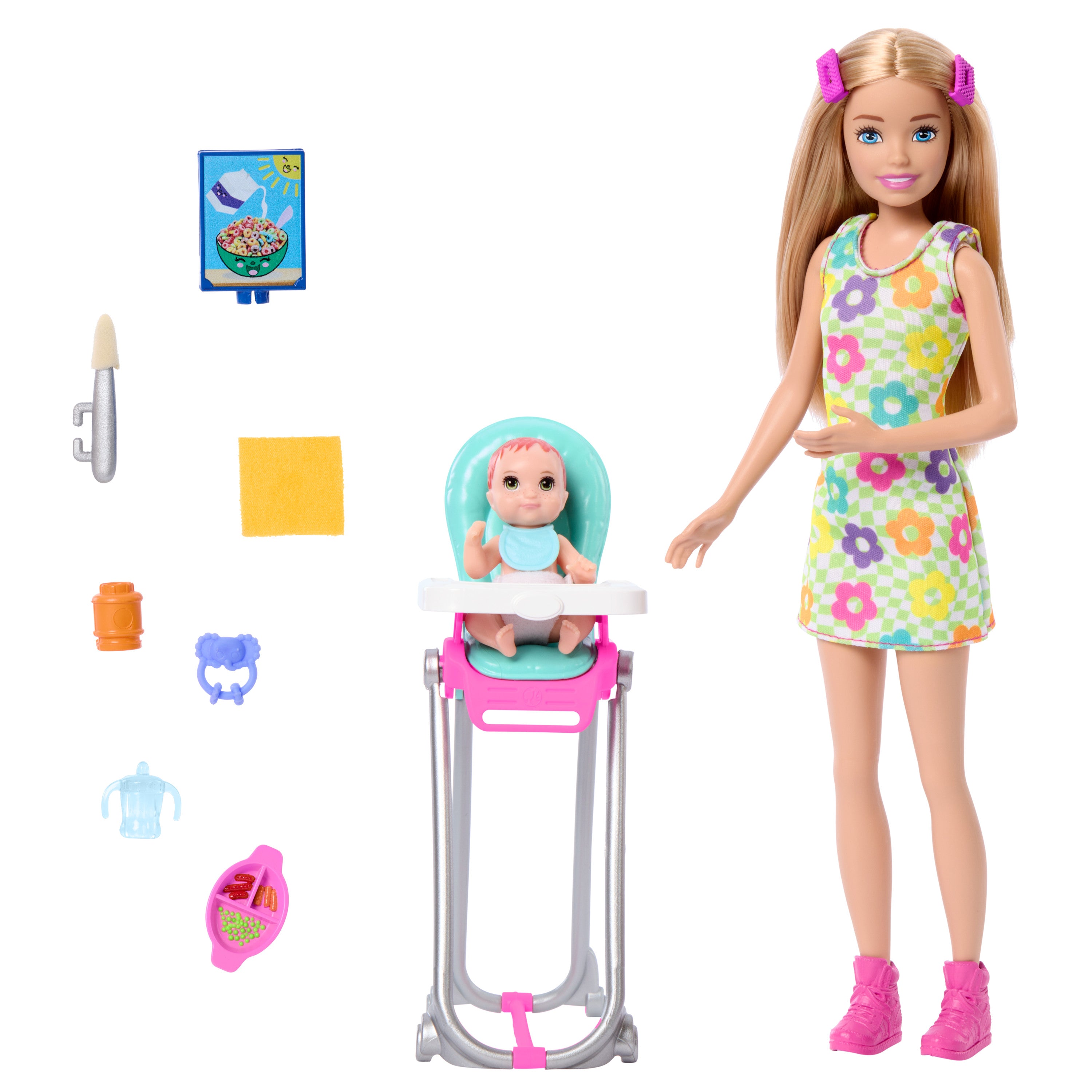 Barbie Skipper Bebek Bakıcısı Oyun Seti - Mama Sandalyeli 10 Parça