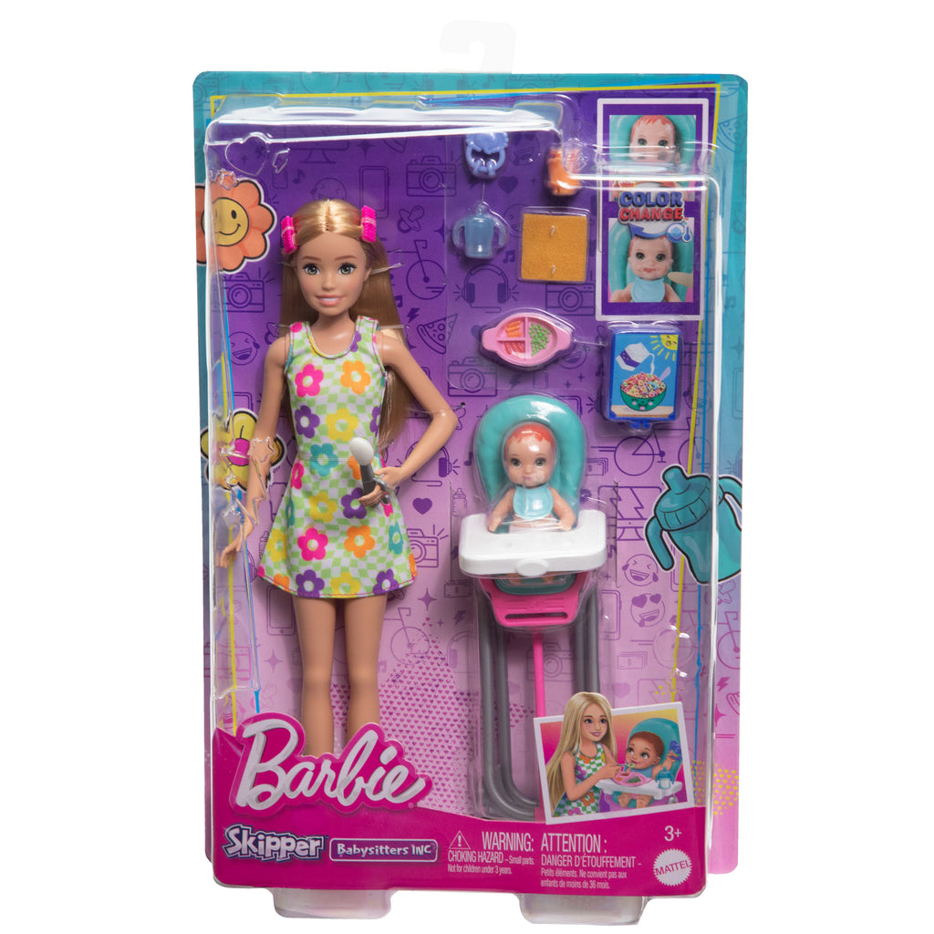 Barbie Skipper Bebek Bakıcısı Oyun Seti - Mama Sandalyeli 10 Parça