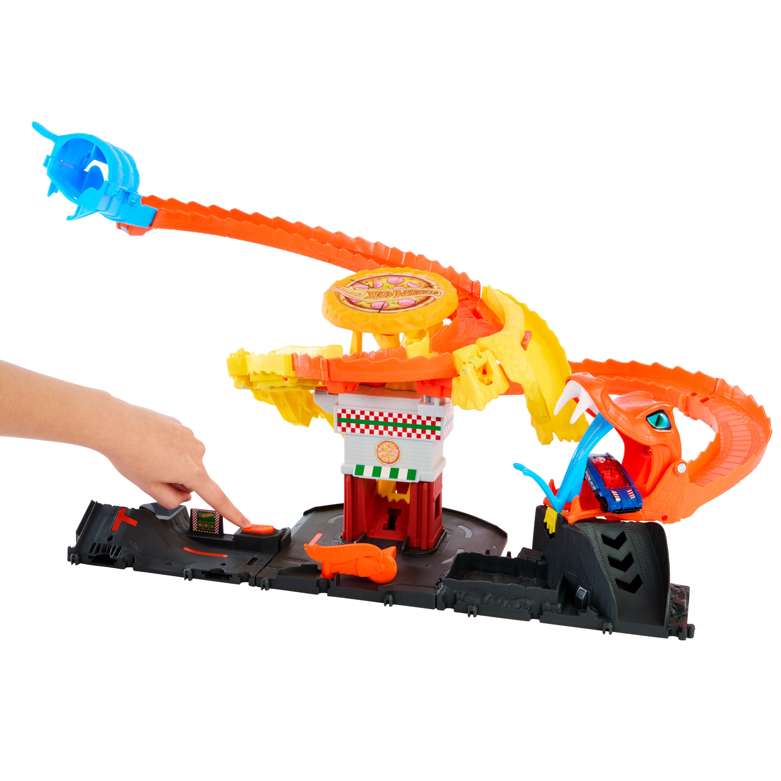 Hot Wheels Pizza Dükkanında Kobra Macerası Oyun Seti ve 1:64 ölçekli oyuncak araba