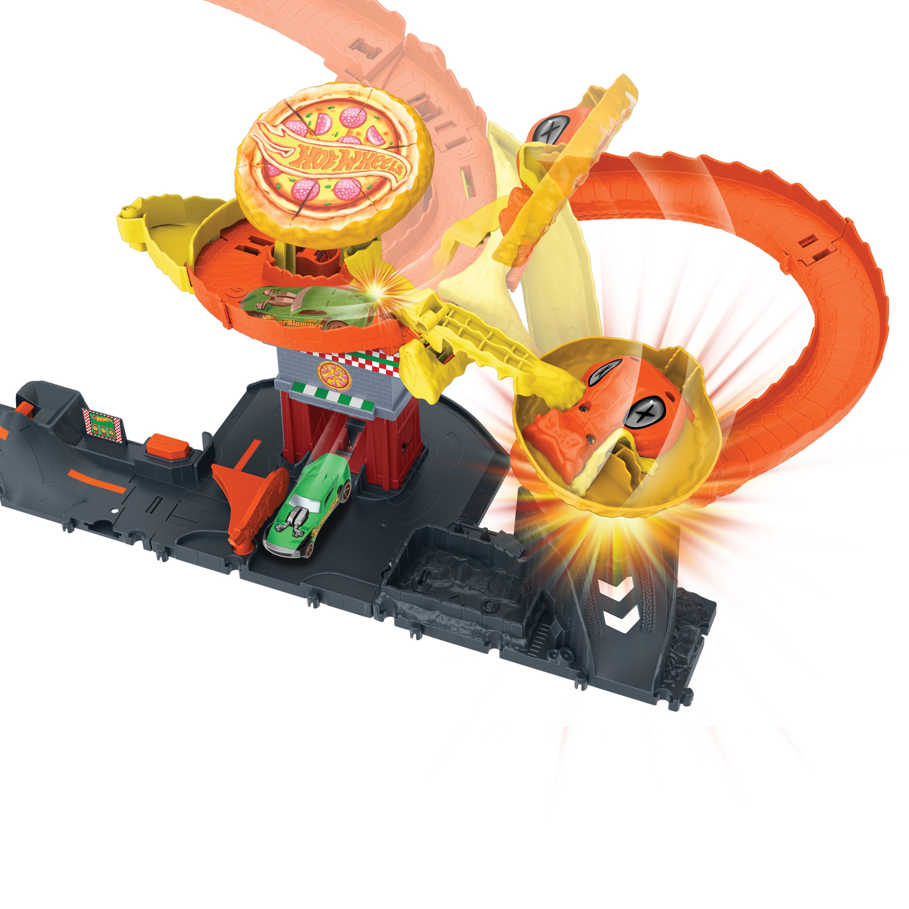 Hot Wheels Pizza Dükkanında Kobra Macerası Oyun Seti ve 1:64 ölçekli oyuncak araba