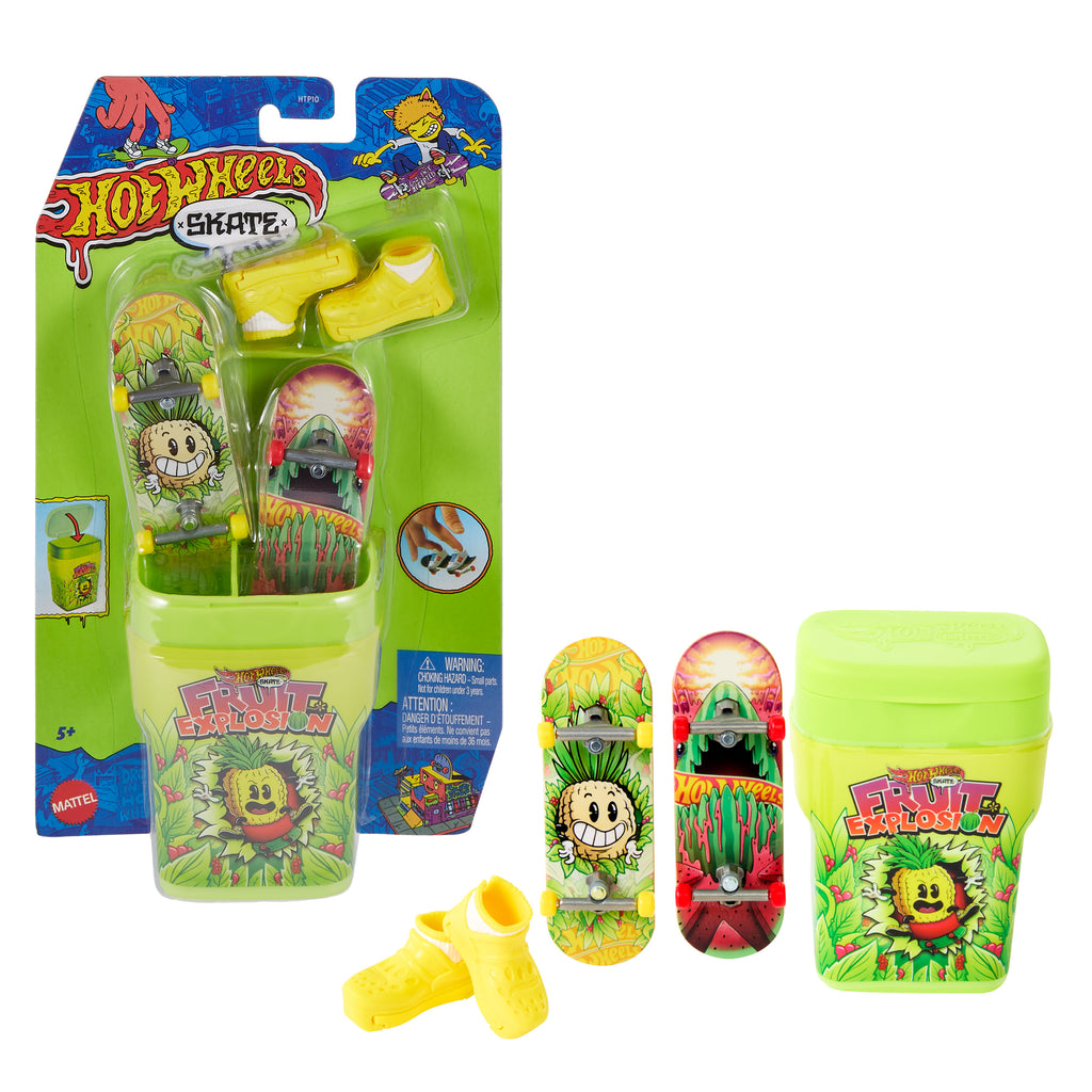 Saklama kutusunda 2 adet özel parmak kaykayı ve 1 çift çıkarılabilir kaykay ayakkabısı bulunan Hot Wheels Skate Aromalı Kutu