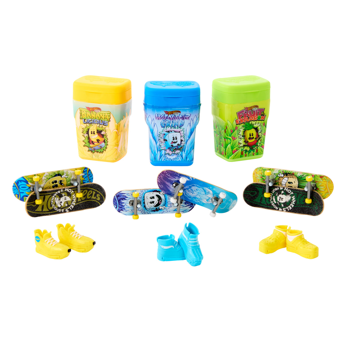 Saklama kutusunda 2 adet özel parmak kaykayı ve 1 çift çıkarılabilir kaykay ayakkabısı bulunan Hot Wheels Skate Aromalı Kutu