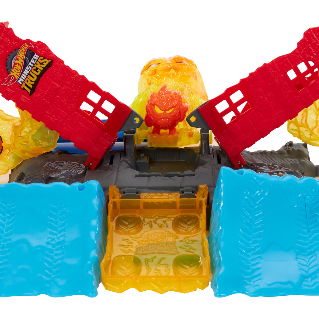 Hot Wheels Monster Trucks Power Smashers 5-Alarm Alevden Kuleyle Mücadele oyun seti, 1:64 ölçekli oyuncak kamyon ve 2 ezilmiş araba