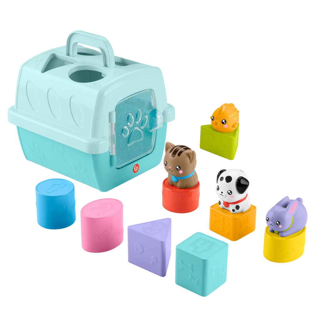 Fisher-Price Şirin Dostlar Hayvan Dostlarımın Çantası, bebekler ve yürüme çağındaki çocuklar için şekil eşleştirme oyuncağı, 8 blok