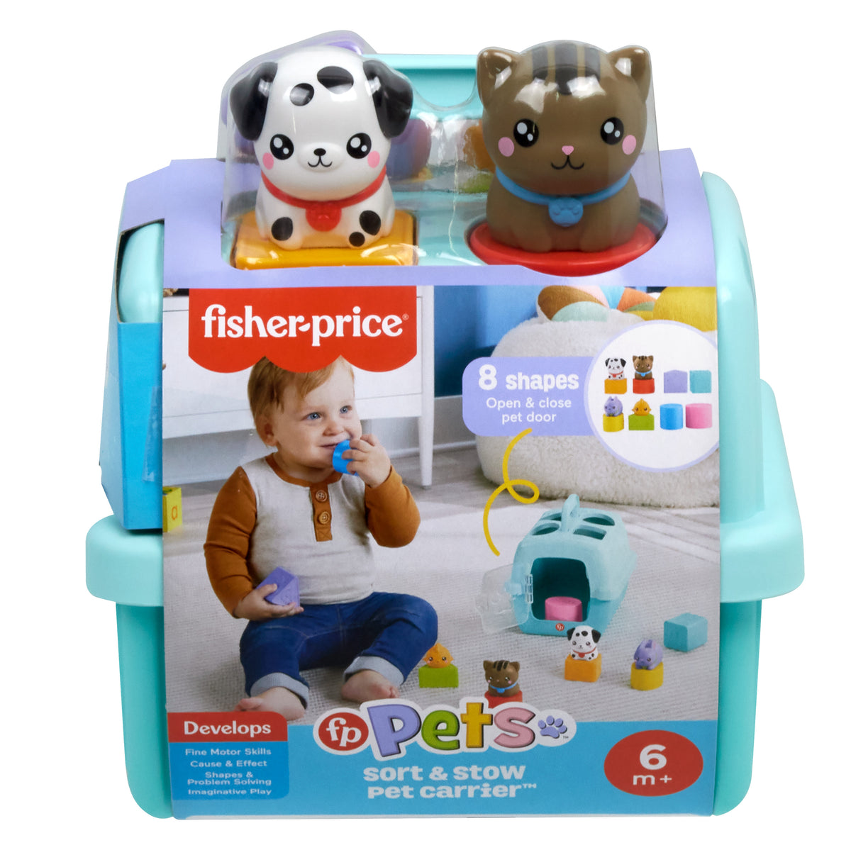 Fisher-Price Şirin Dostlar Hayvan Dostlarımın Çantası, bebekler ve yürüme çağındaki çocuklar için şekil eşleştirme oyuncağı, 8 blok