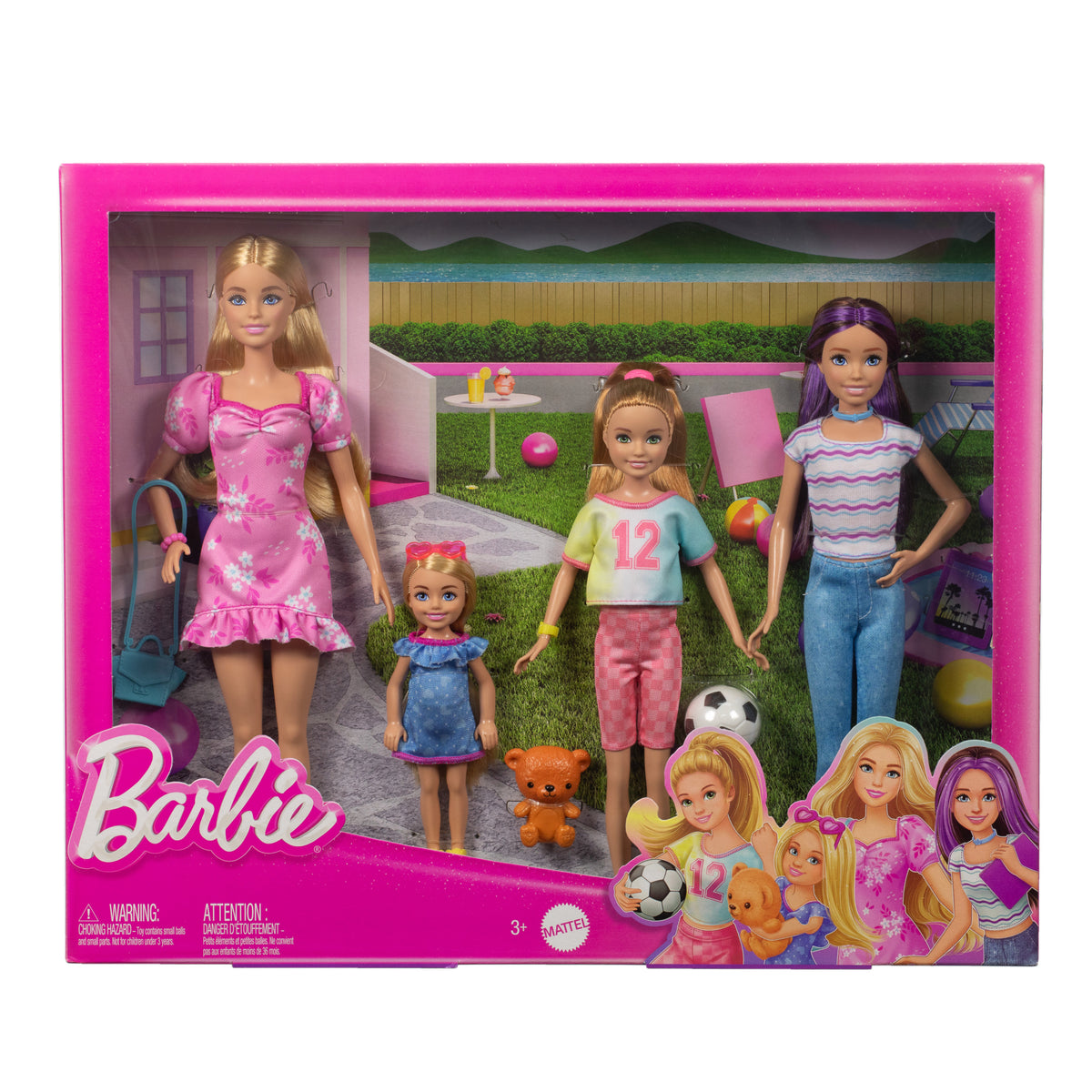 Kıyafetleri ve aksesuarlarıyla Barbie, Skipper, Stacie ve Chelsea'nin yer aldığı Barbie ve kız kardeşleri bebek seti