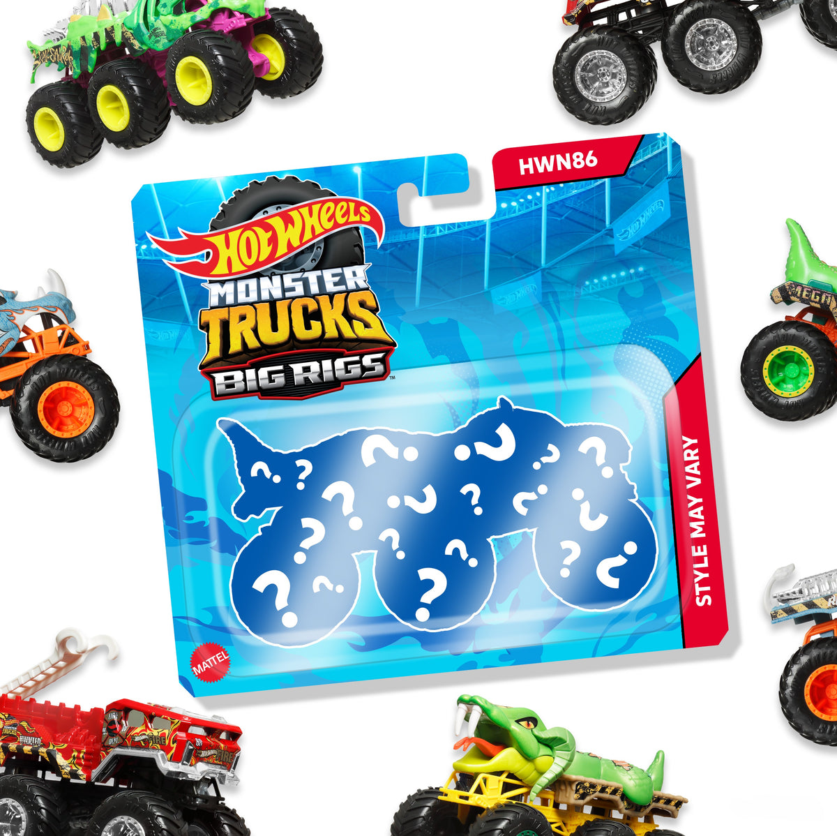Hot Wheels Monster Trucks 1:64 Çekici Arabalar, 6 tekerlekli 1:64 ölçekli metal oyuncak tır (Stiller çeşitlilik gösterebilir.)