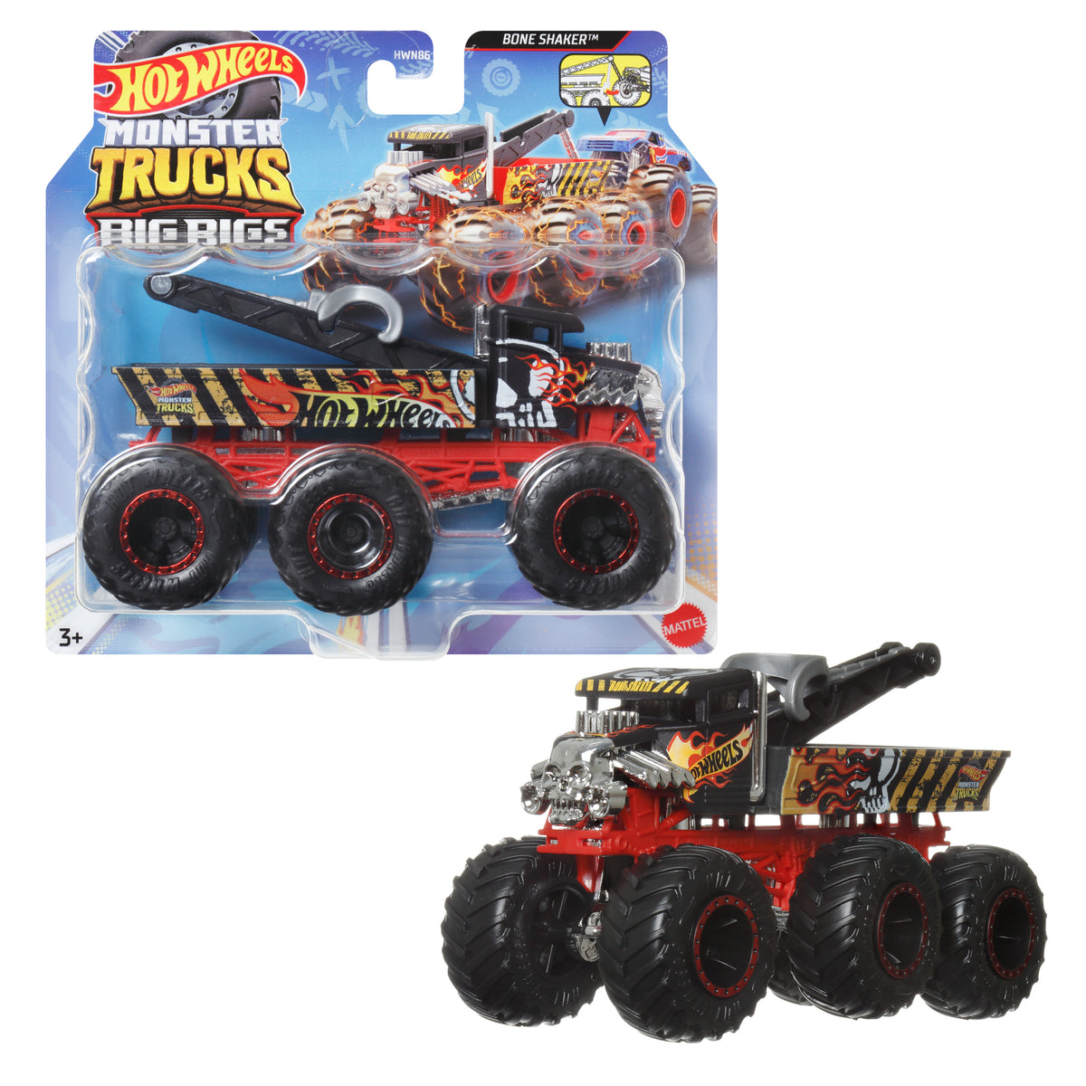 Hot Wheels Monster Trucks 1:64 Çekici Arabalar, 6 tekerlekli 1:64 ölçekli metal oyuncak tır (Stiller çeşitlilik gösterebilir.)