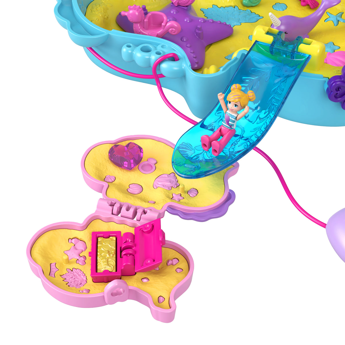 Polly Pocket Babam ve Ben denizatı çanta, 2 mikro bebek, evcil hayvanlar ve 13 aksesuar, 2'si 1 arada çanta ve oyuncak ile Shani