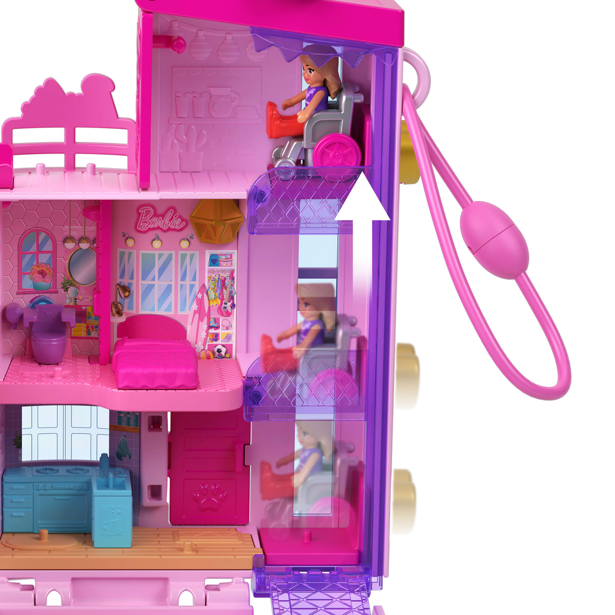 Polly Pocket Barbie Rüya Evi mini bebek evi ve oyun seti, 3 mikro bebek, 1 evcil hayvan figürü ve 11 aksesuar