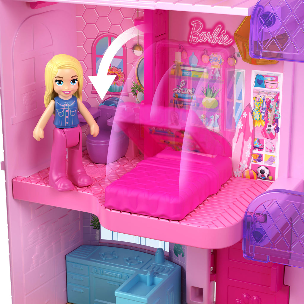 Polly Pocket Barbie Rüya Evi mini bebek evi ve oyun seti, 3 mikro bebek, 1 evcil hayvan figürü ve 11 aksesuar