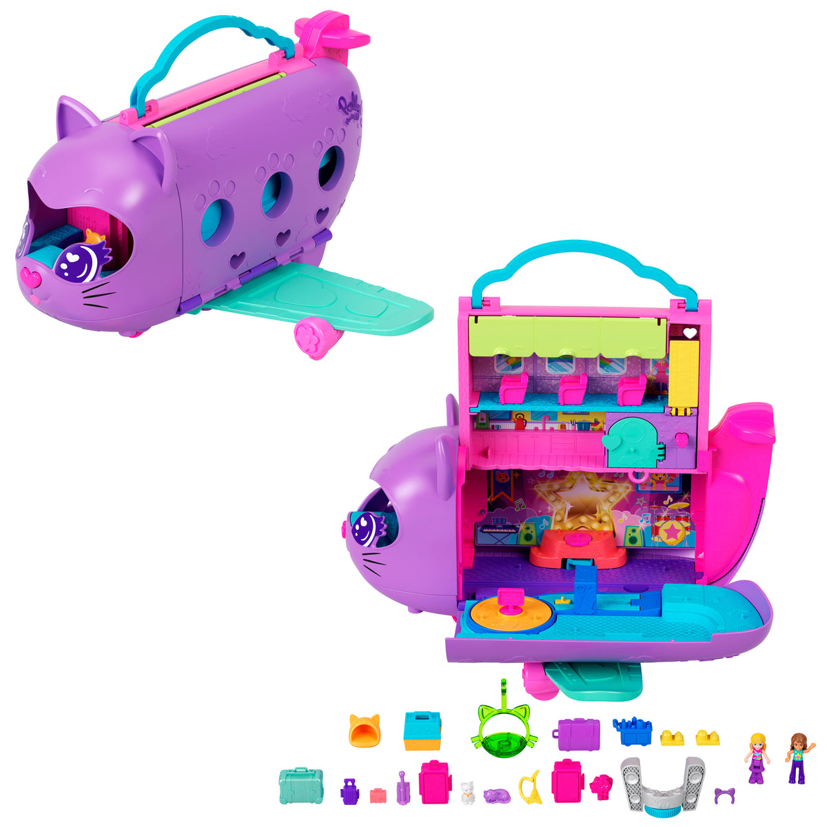 Polly Pocket Adventures in Rio Uçak Oyun Seti, 2 mikro bebek ve evcil hayvan, aksesuarlar, seyahat oyuncağı uçak