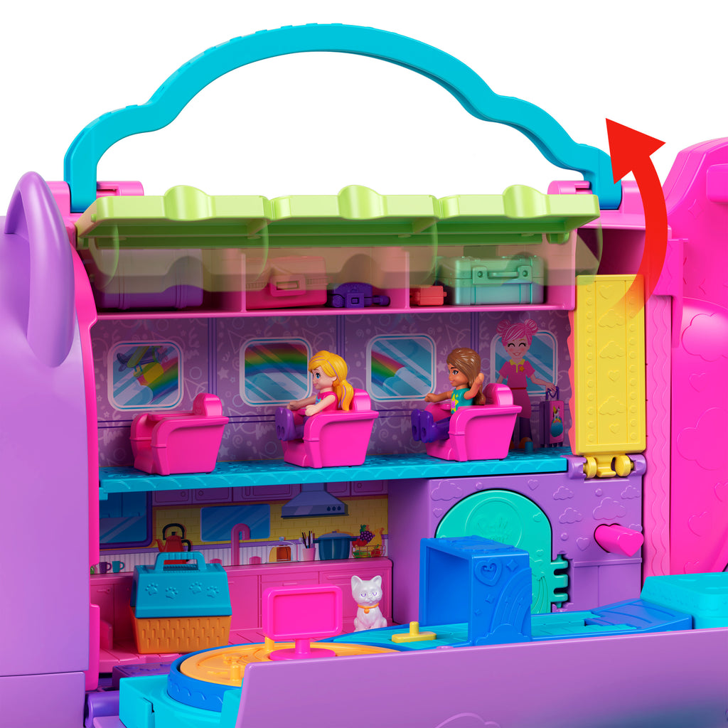 Polly Pocket Adventures in Rio Uçak Oyun Seti, 2 mikro bebek ve evcil hayvan, aksesuarlar, seyahat oyuncağı uçak