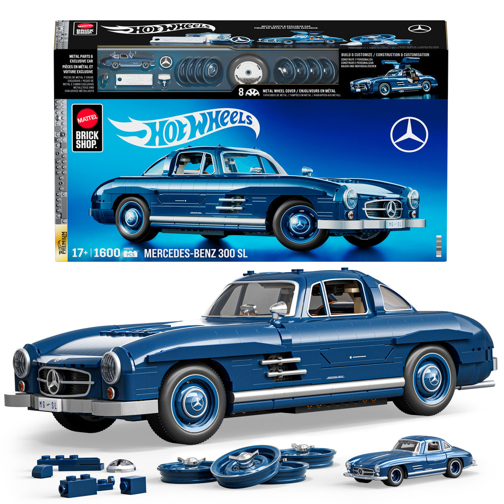 Koleksiyoncular için MEGA Hot Wheels Mercedes-Benz 300 SL yarış arabası yapı oyuncağı (1500 parça)