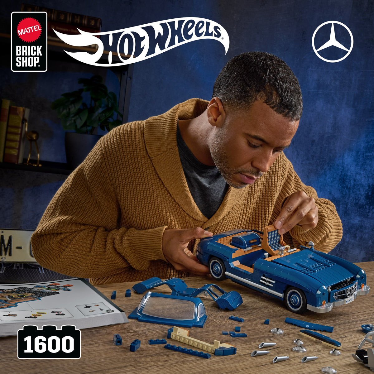 Koleksiyoncular için MEGA Hot Wheels Mercedes-Benz 300 SL yarış arabası yapı oyuncağı (1500 parça)
