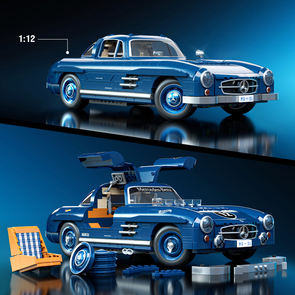 Koleksiyoncular için MEGA Hot Wheels Mercedes-Benz 300 SL yarış arabası yapı oyuncağı (1500 parça)