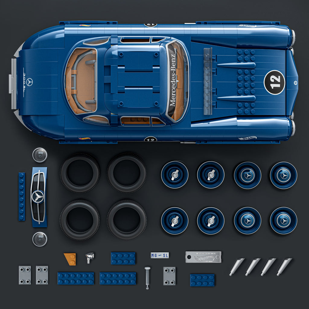 Koleksiyoncular için MEGA Hot Wheels Mercedes-Benz 300 SL yarış arabası yapı oyuncağı (1500 parça)