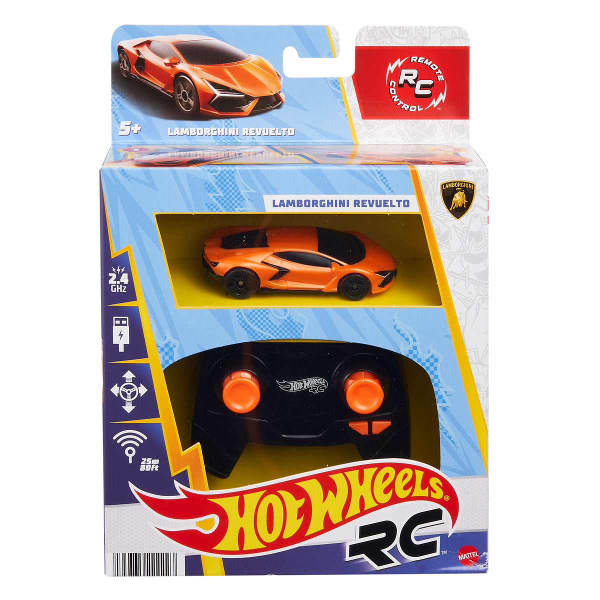 Pille çalışan uzaktan kumandalı ve şarj edilebilir 1:64 ölçekli Hot Wheels Lamborghini Revuelto