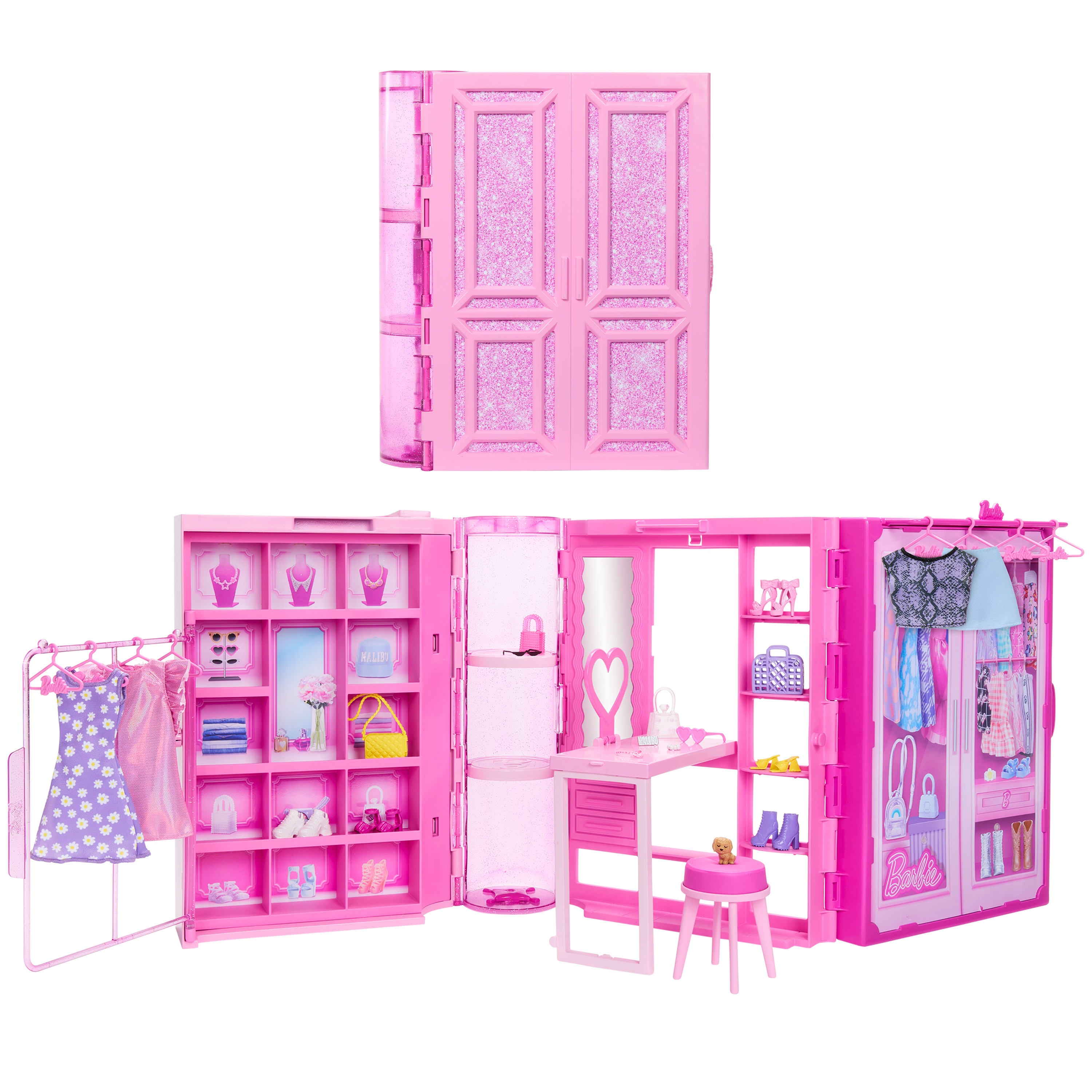 Kıyafetler, aksesuarlar ve 25'ten fazla parçayla 90 cm genişliğindeki Barbie'nin Rüya Gardırobu oyun seti
