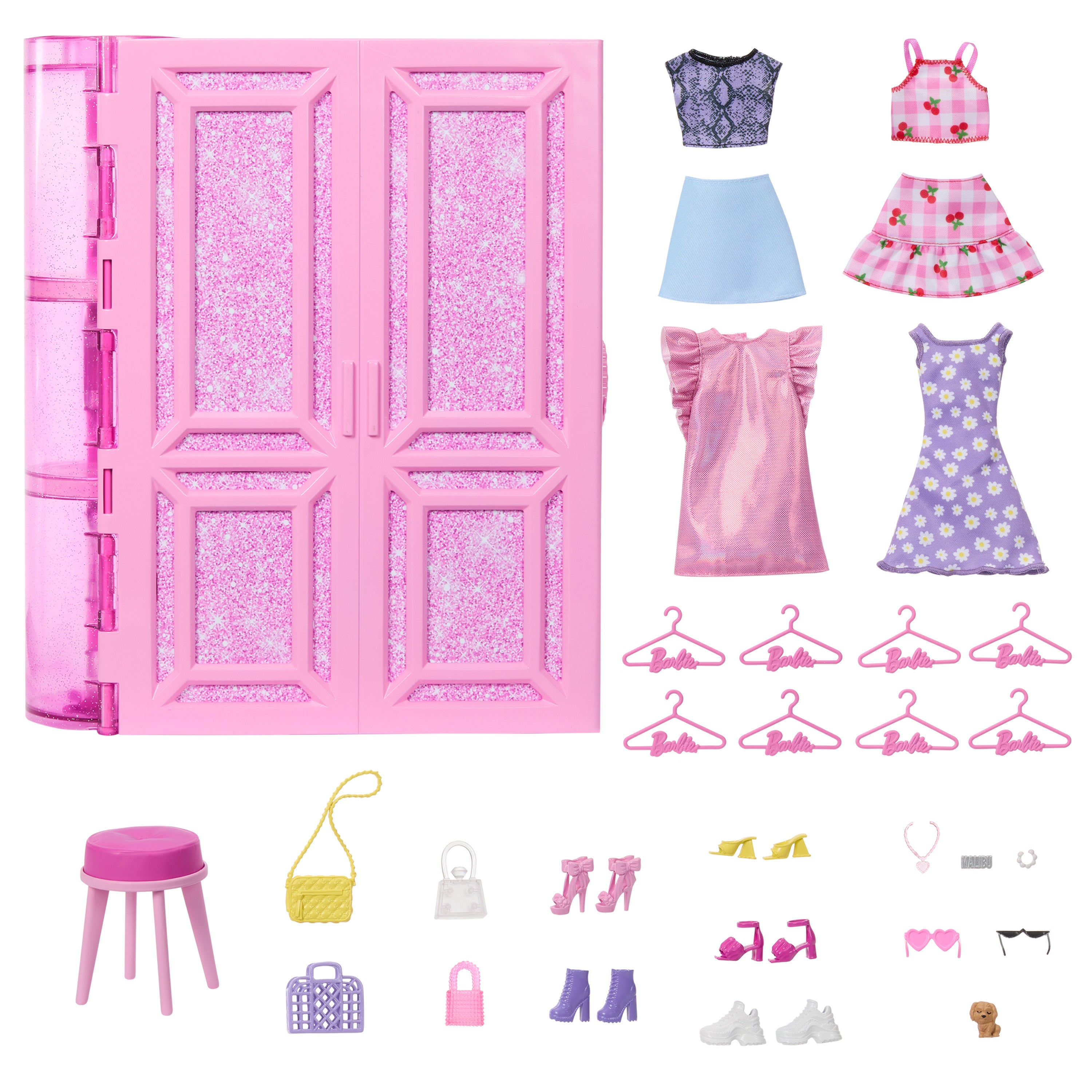 Kıyafetler, aksesuarlar ve 25'ten fazla parçayla 90 cm genişliğindeki Barbie'nin Rüya Gardırobu oyun seti