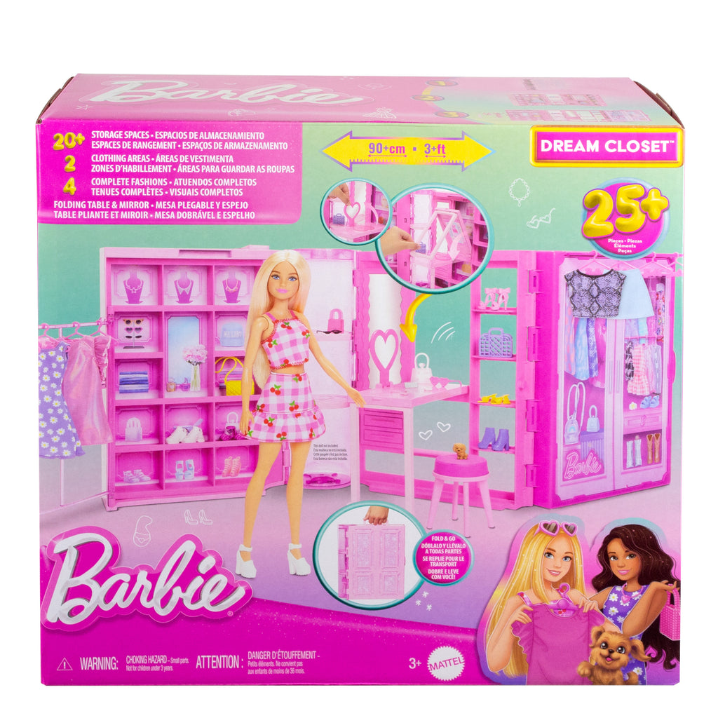 Kıyafetler, aksesuarlar ve 25'ten fazla parçayla 90 cm genişliğindeki Barbie'nin Rüya Gardırobu oyun seti