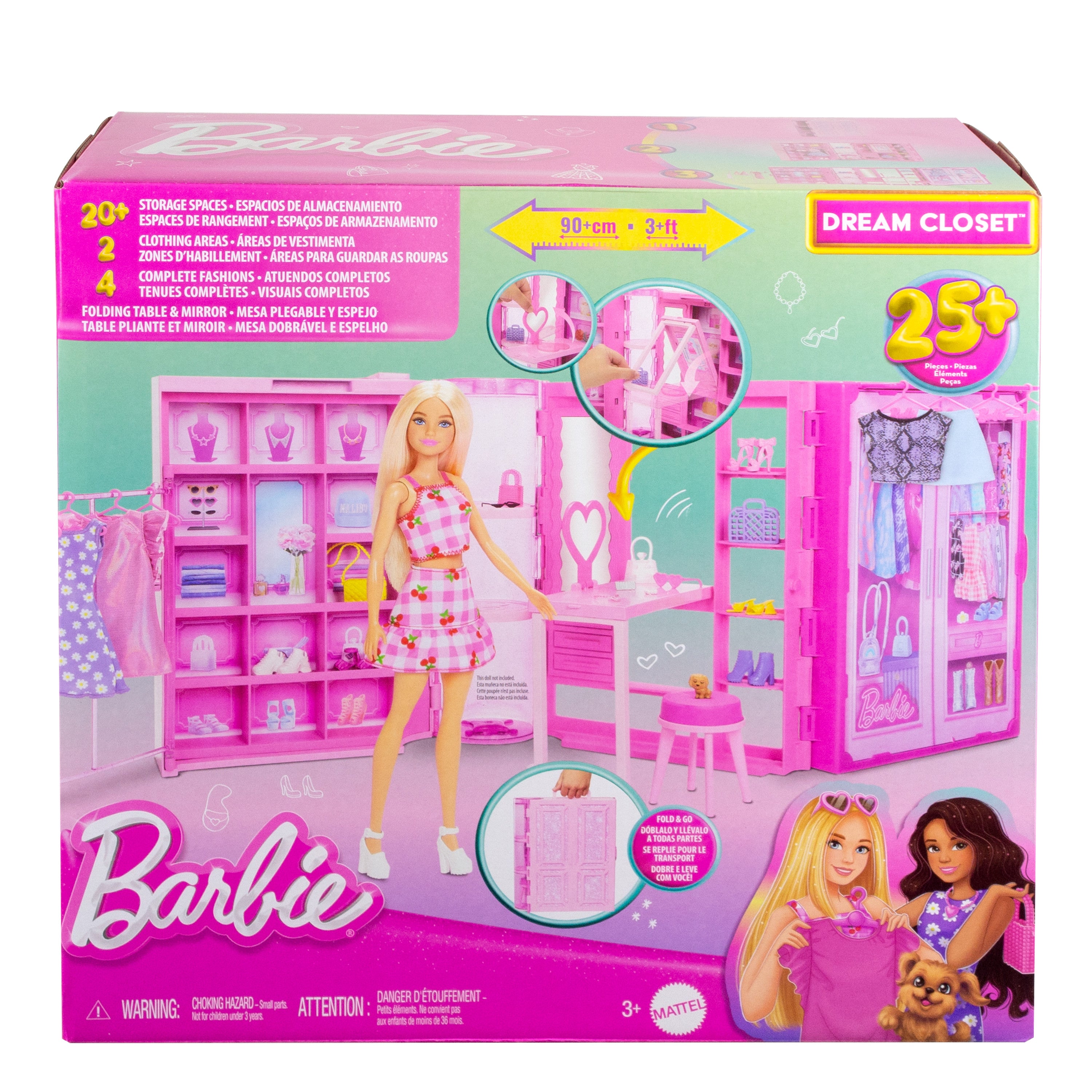 Kıyafetler, aksesuarlar ve 25'ten fazla parçayla 90 cm genişliğindeki Barbie'nin Rüya Gardırobu oyun seti
