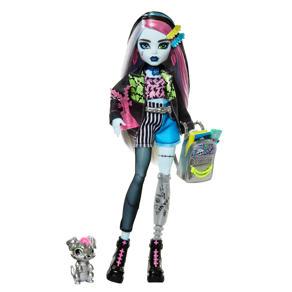 Evcil hayvanı Watzie ve aksesuarlarıyla Monster High Frankie Stein bebek