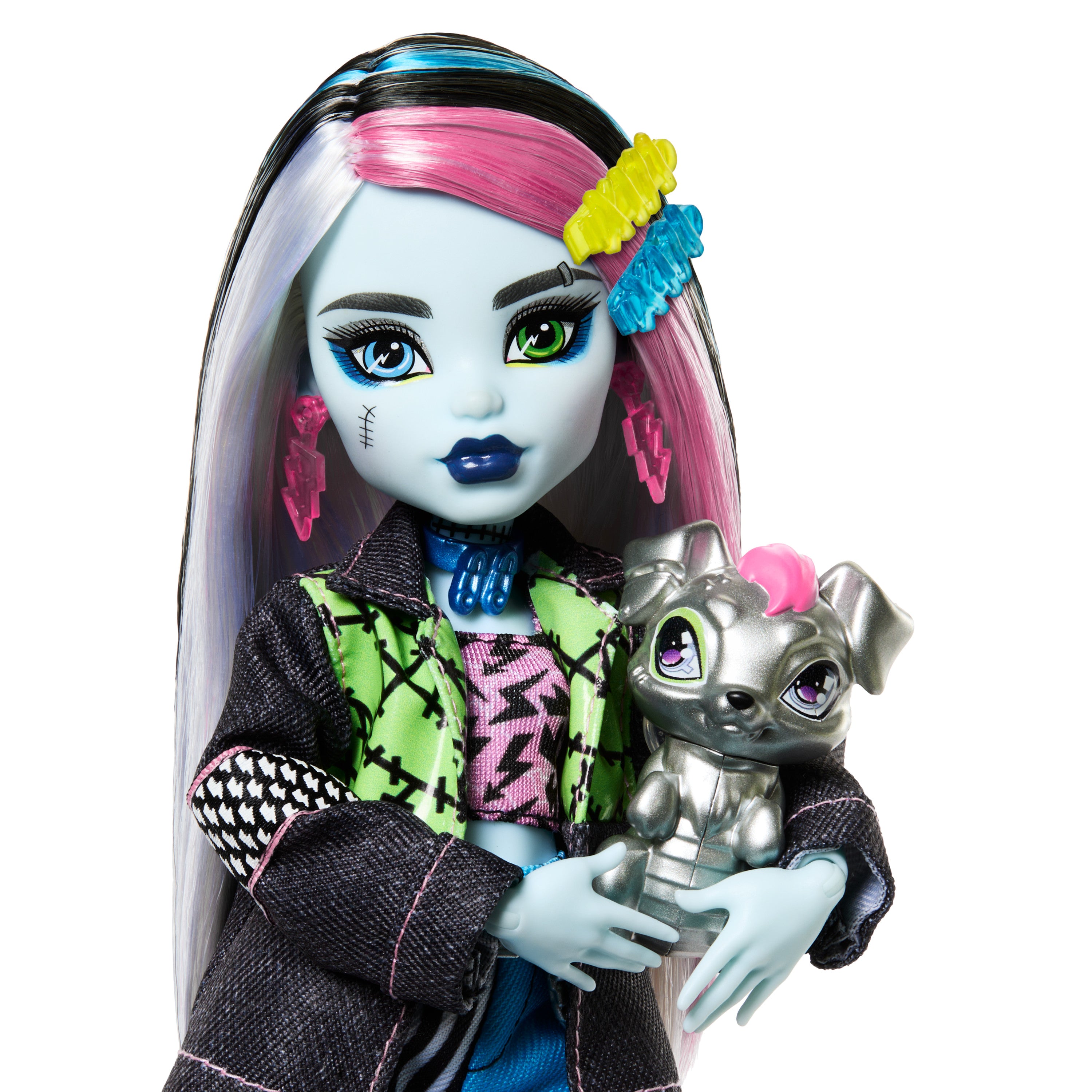 Evcil hayvanı Watzie ve aksesuarlarıyla Monster High Frankie Stein bebek