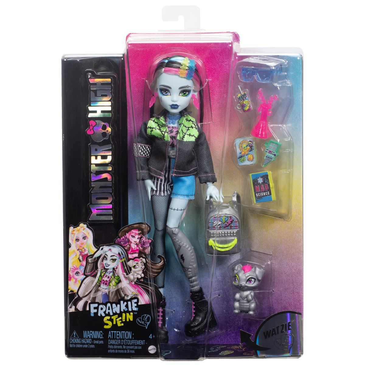 Evcil hayvanı Watzie ve aksesuarlarıyla Monster High Frankie Stein bebek