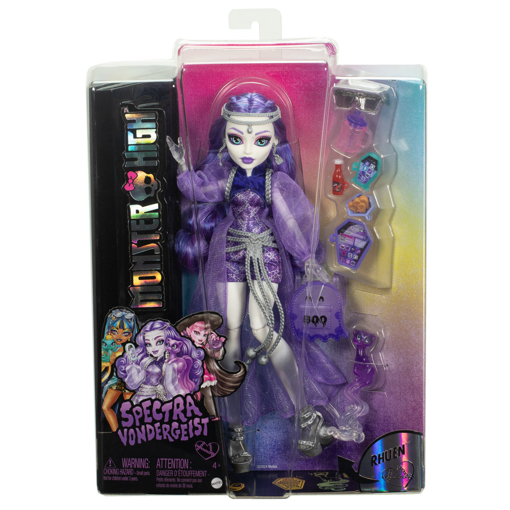 Evcil gelinciği Rhuen ve aksesuarlarıyla Monster High Spectra Vondergeist bebek