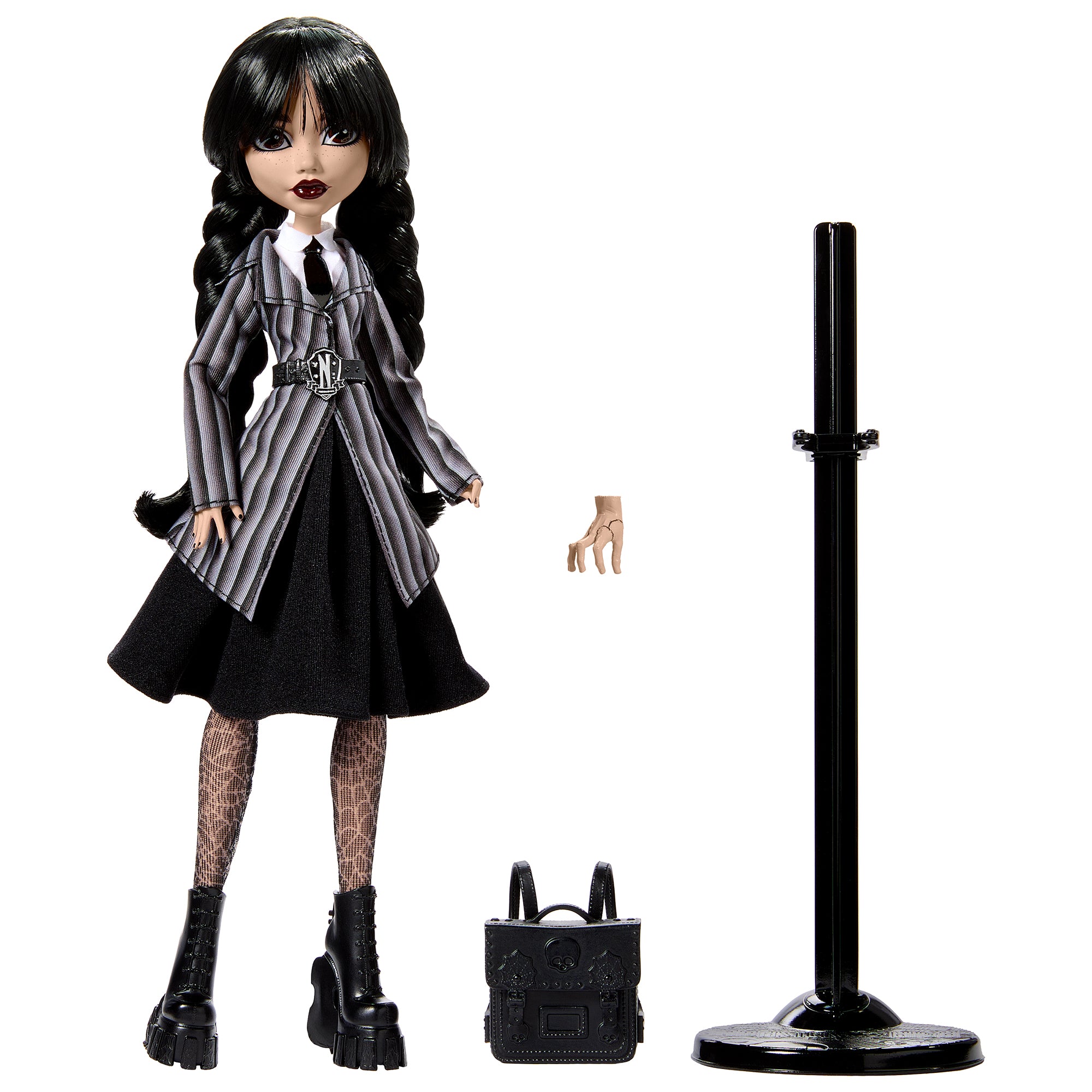 Monster High Wednesday Addams Bebek - Nevermore Akademisi Üniformalı, Thing Figürlü HXJ04
