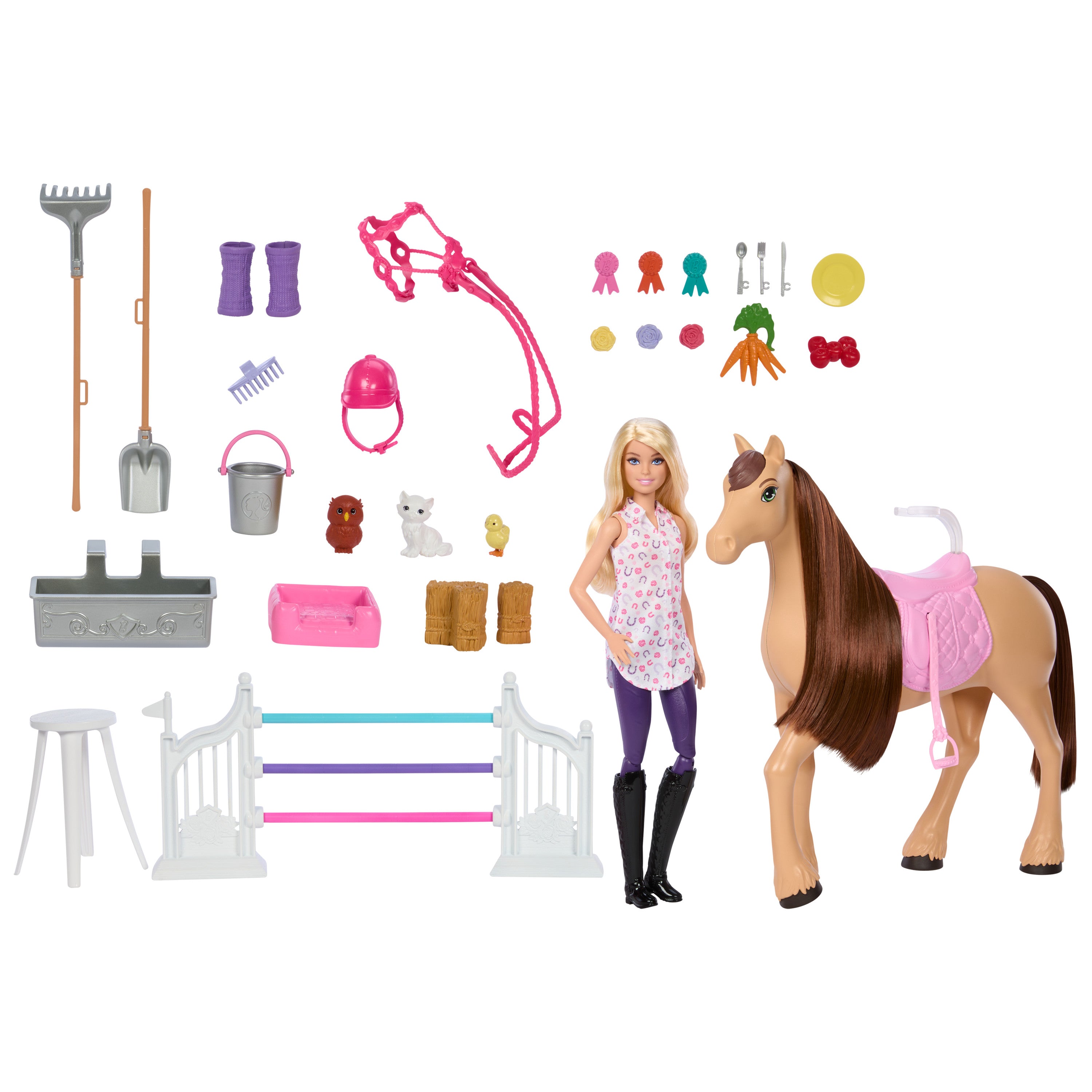 Barbie Mysteries: The Great Horse Chase ahır oyun seti, bebek, oyuncak at, aksesuarlar ve 25'ten fazla parça