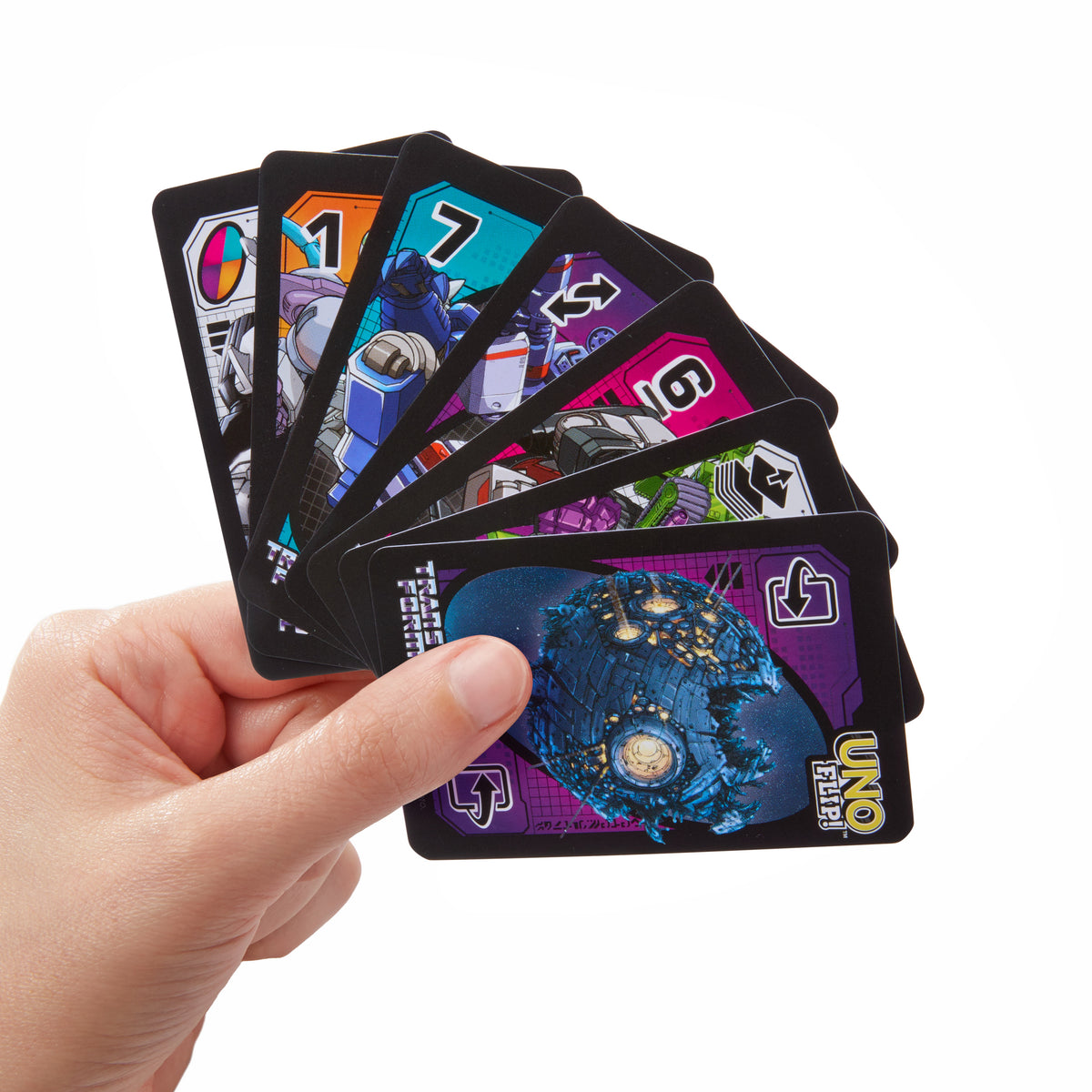 Çocuklar ve aile boyu eğlence için UNO Flip Transformers kart oyunu