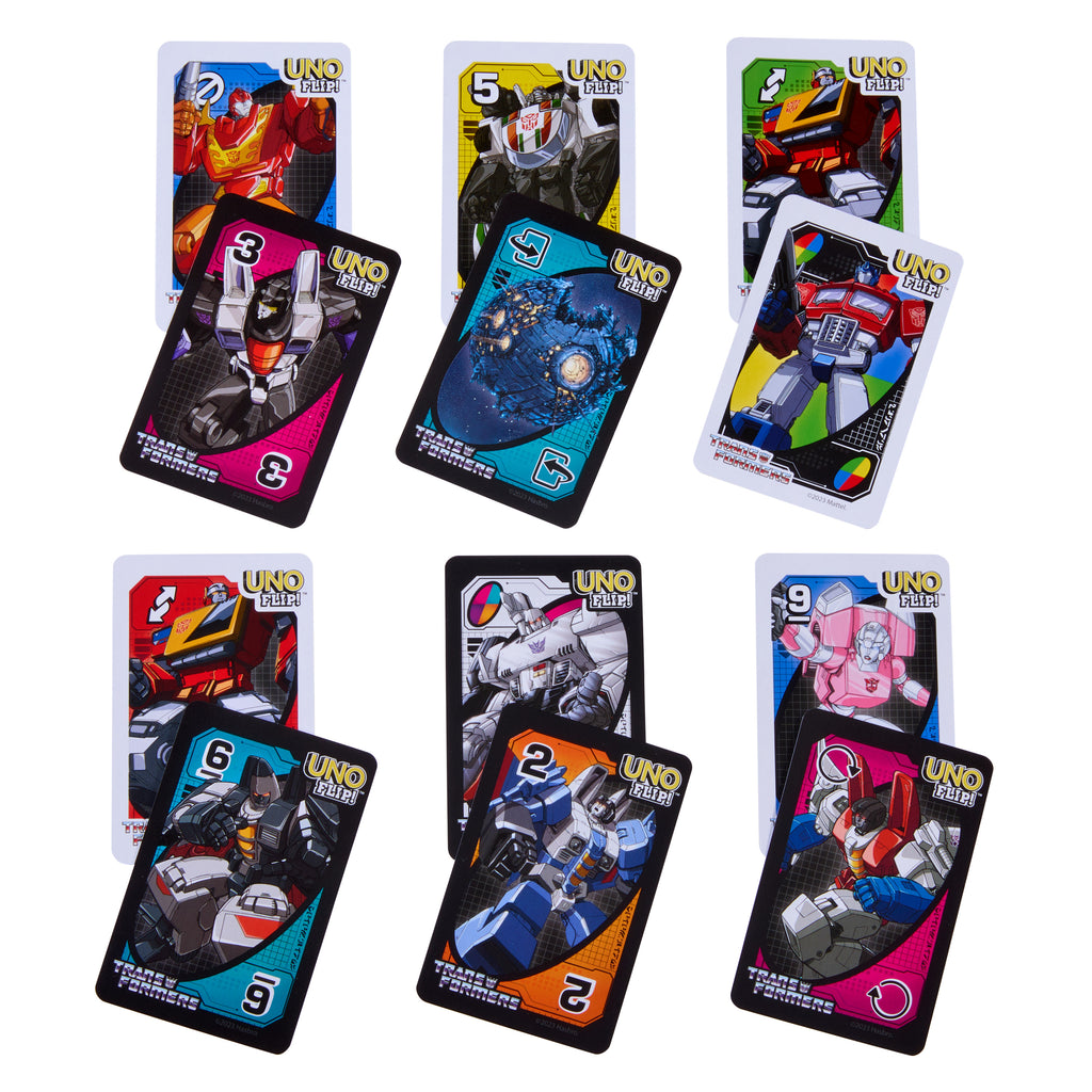 Çocuklar ve aile boyu eğlence için UNO Flip Transformers kart oyunu