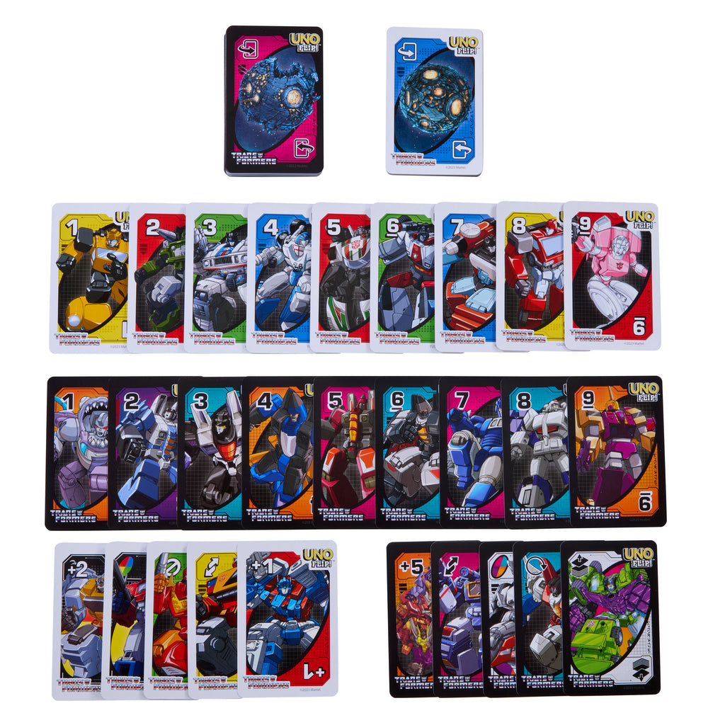Çocuklar ve aile boyu eğlence için UNO Flip Transformers kart oyunu