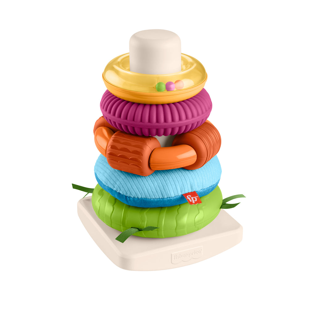 Devrilmez tabanlı Fisher-Price Duyusal Gelişimi Destekleyen Renkli Halkalar, bebekler için ince motor becerilerini geliştiren aktiviteler
