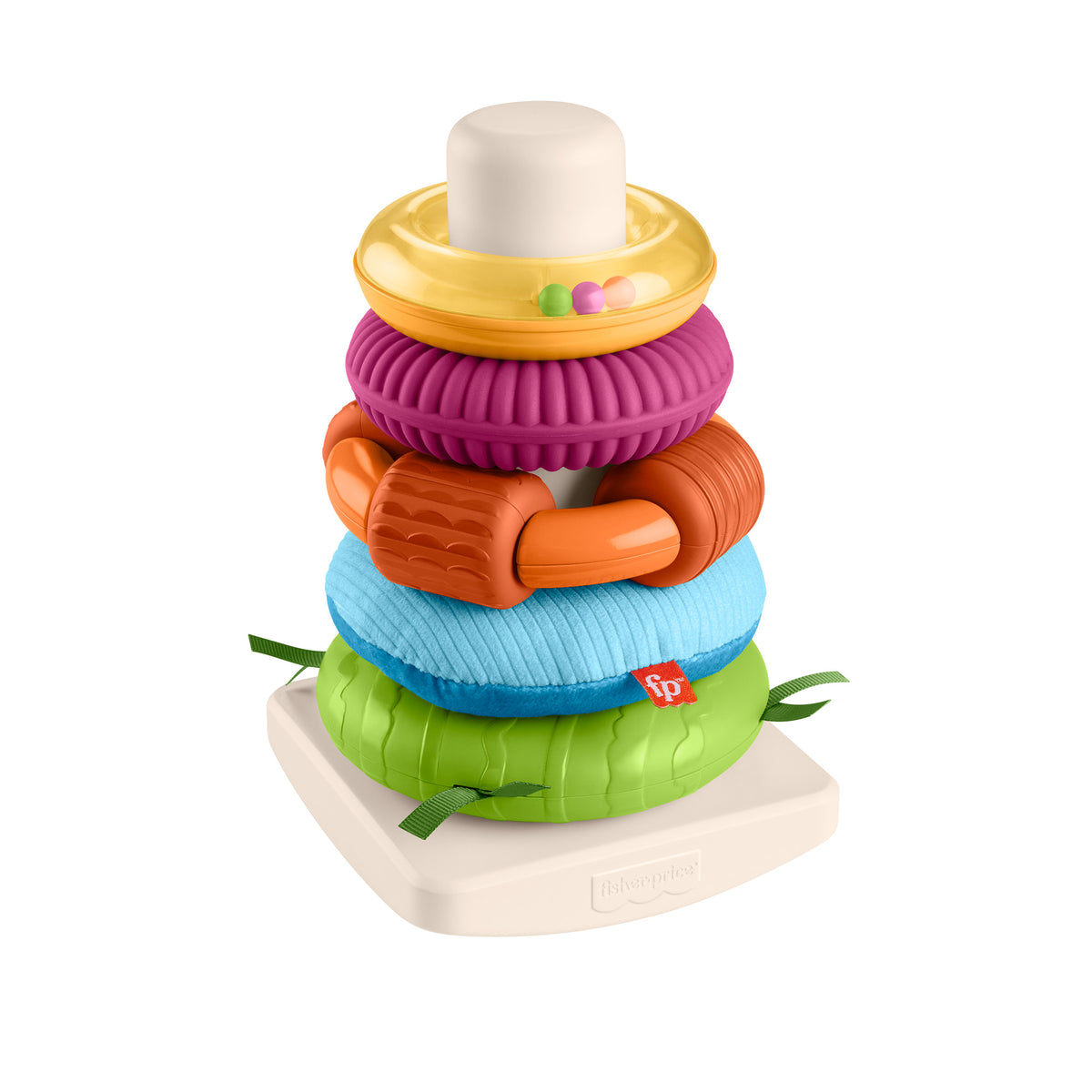 Devrilmez tabanlı Fisher-Price Duyusal Gelişimi Destekleyen Renkli Halkalar, bebekler için ince motor becerilerini geliştiren aktiviteler