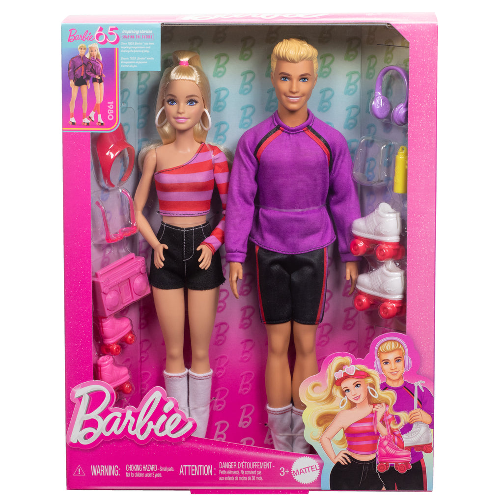 Barbie &amp; Ken 65. Yıl 2'li Parti Bebekler ve 6 aksesuarlı set, paten teması, 65. yıl dönümü