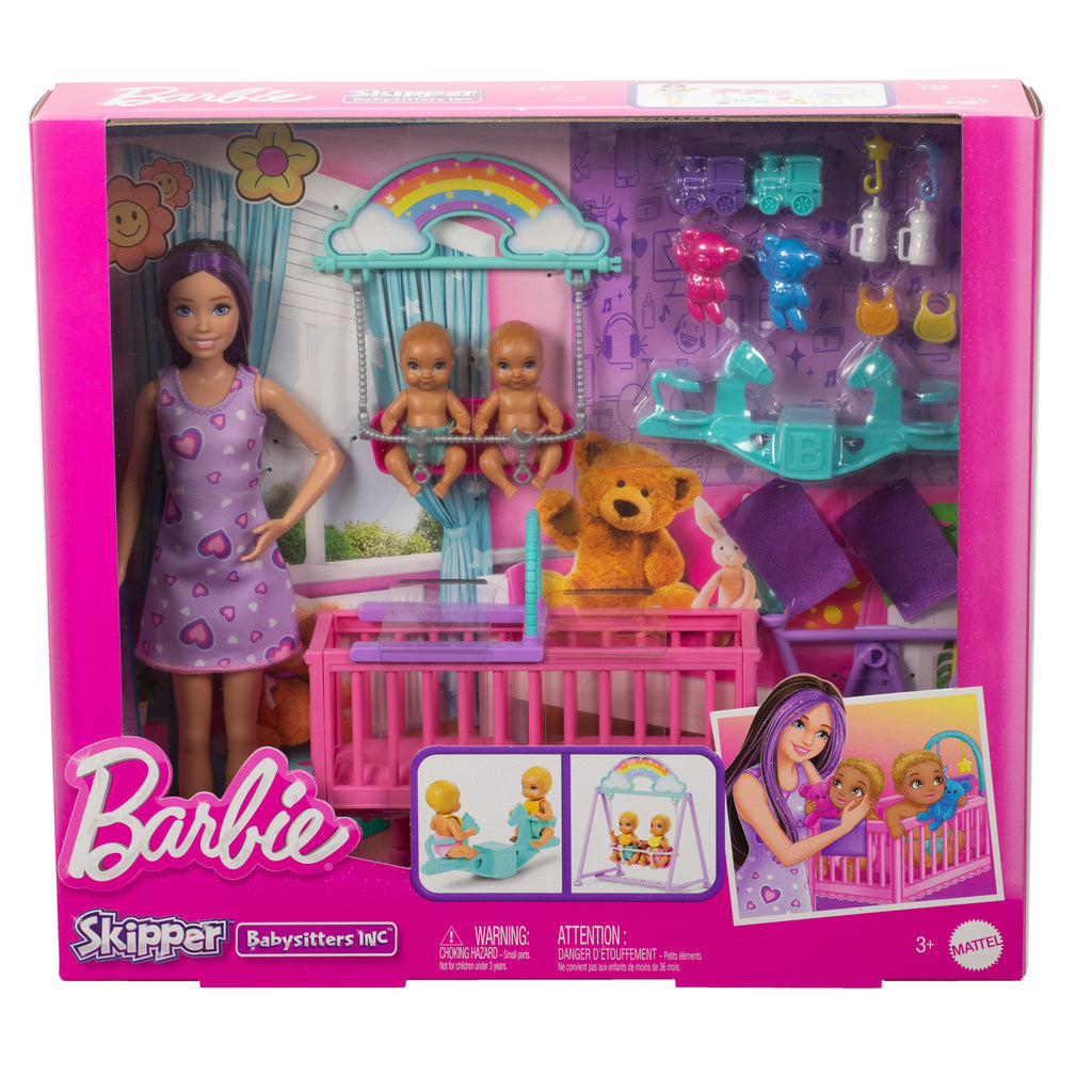 Barbie Skipper İkiz Bebekler Bakımı Oyun Seti, ikiz bebek odası oyun seti ve aksesuarlar
