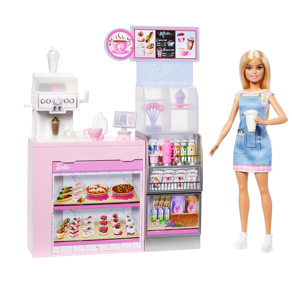 Barbie'nin Kahve Dükkanı oyun seti sarışın barista Barbie, kahve makinesi ve 10'dan fazla aksesuar