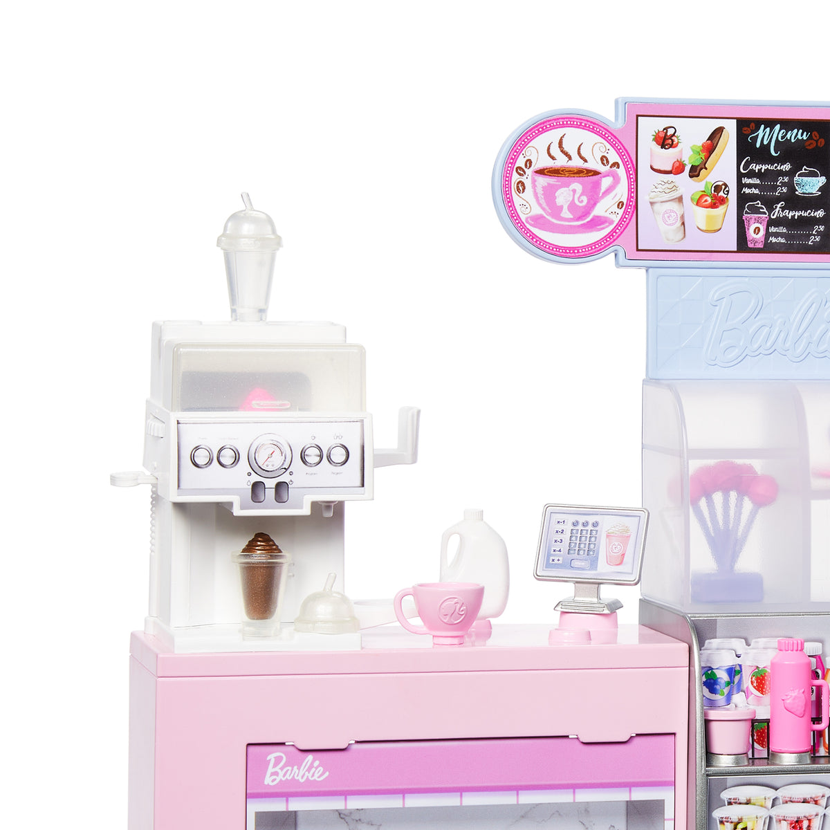 Barbie'nin Kahve Dükkanı oyun seti sarışın barista Barbie, kahve makinesi ve 10'dan fazla aksesuar