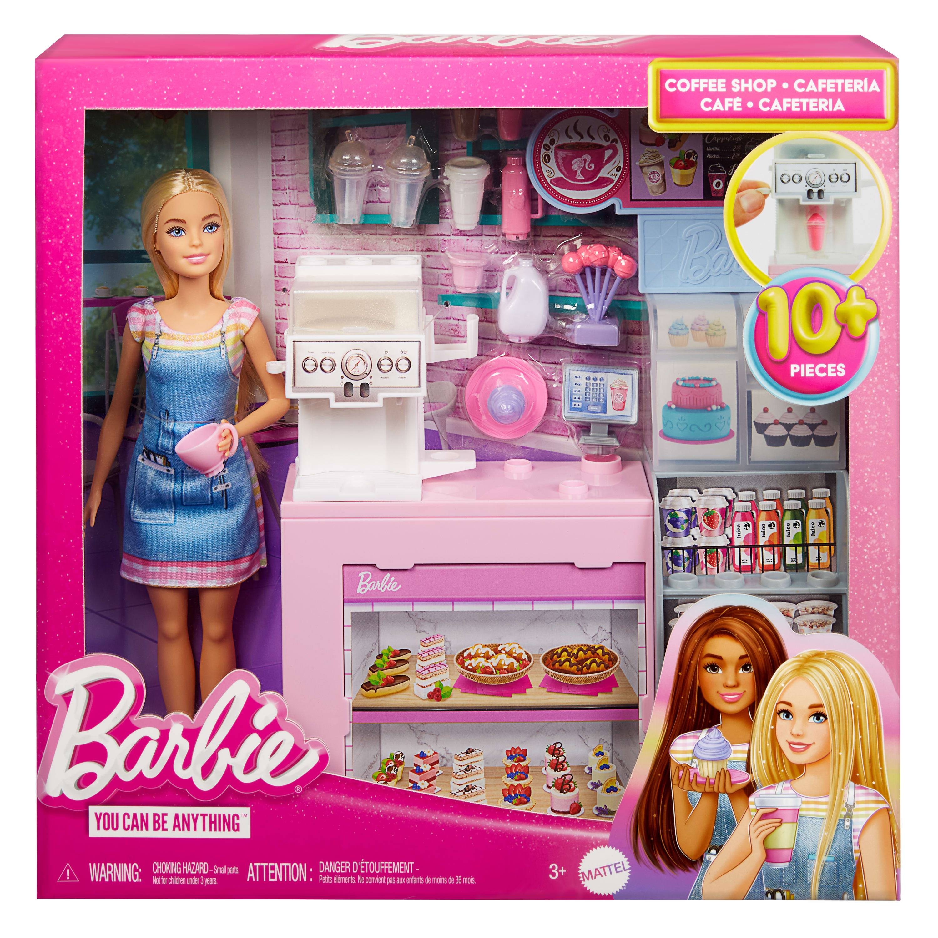Barbie'nin Kahve Dükkanı oyun seti sarışın barista Barbie, kahve makinesi ve 10'dan fazla aksesuar