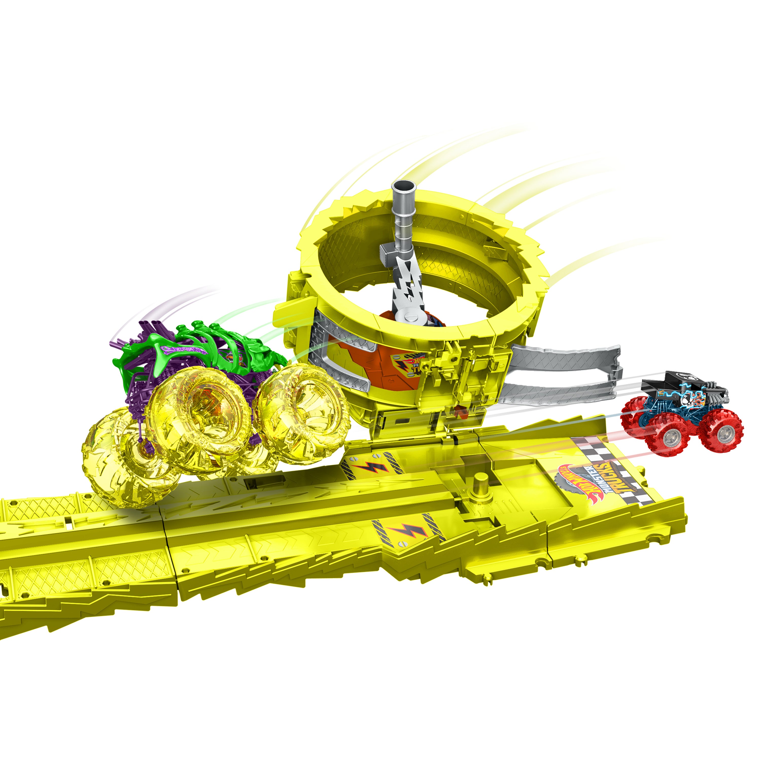Devasa Skelesaurus, 1:64 ölçekli Bone Shaker ve 2 ezilmiş araba ile Hot Wheels Monster Trucks Power Smashers Oyun Seti