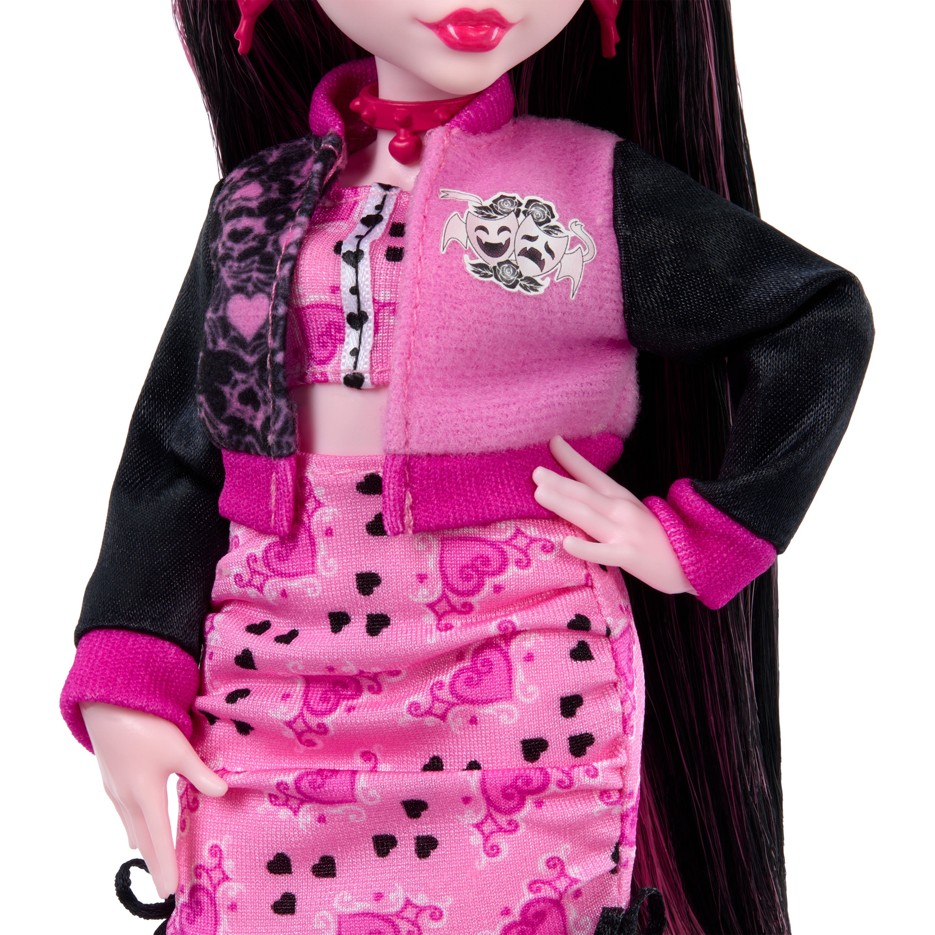 Ceket, yıllık ve film kulübü aksesuarlarıyla Monster High Gizemli Yıllık Draculaura bebek