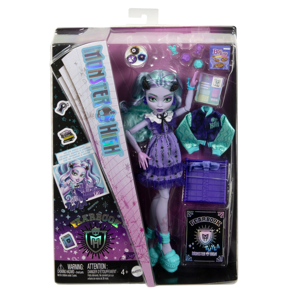 Kolej ceketi, yıllık ve oyun aksesuarlarıyla Monster High Gizemli Yıllık Twyla bebek